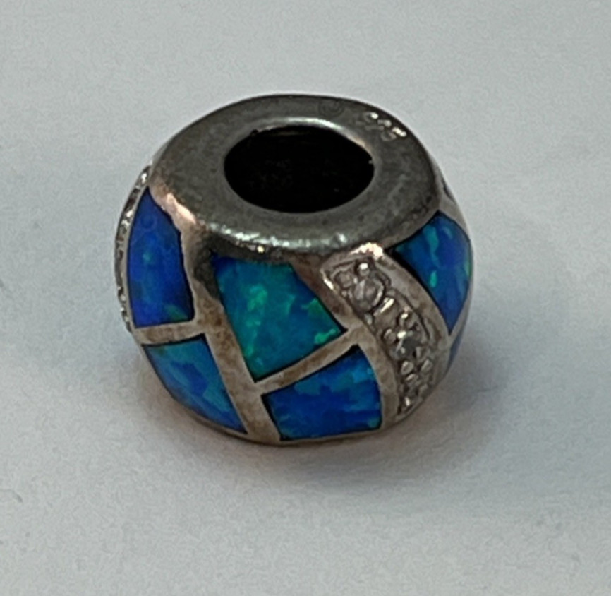 Vintage 925 Sterling Silver Blue Opal Inlay Bead Charm