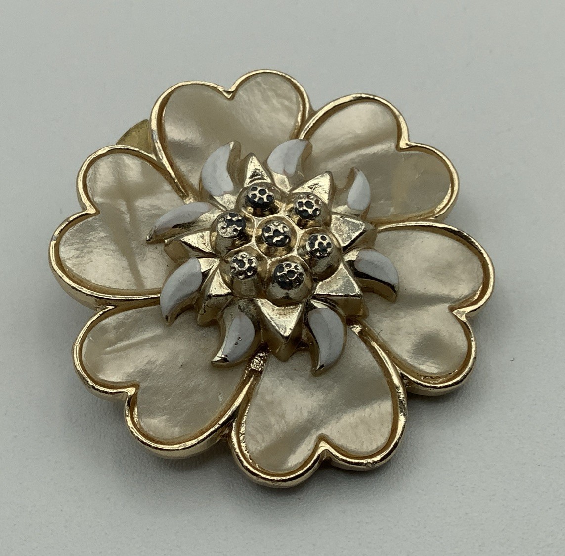 Vintage W Germany MOP Floral Scarf Dress Clip Brooch 1.5 in. West Germany Heart