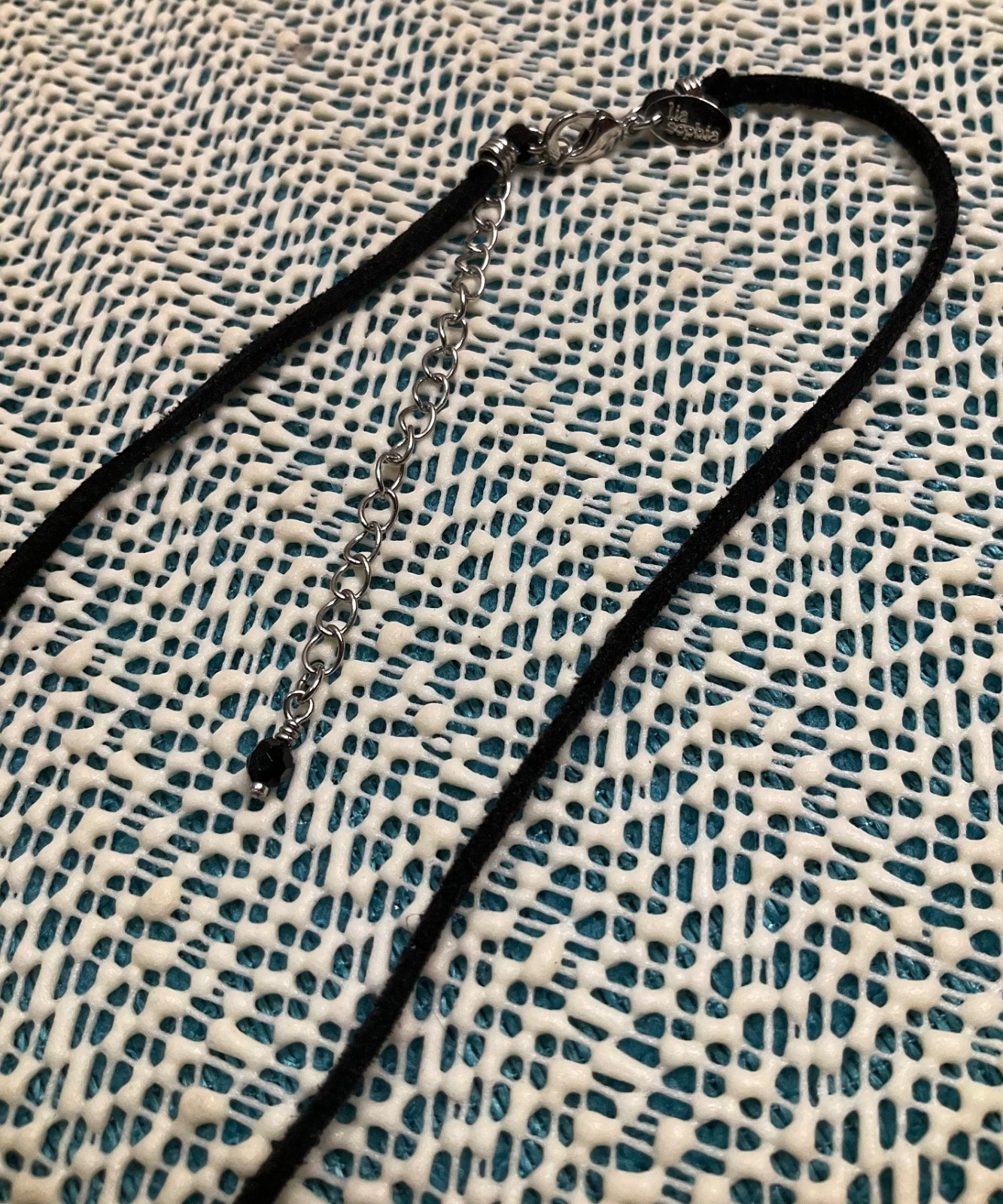 Lia Sophia Pendant Antique Bronze Large Gray Center Stone Black Rope Necklace