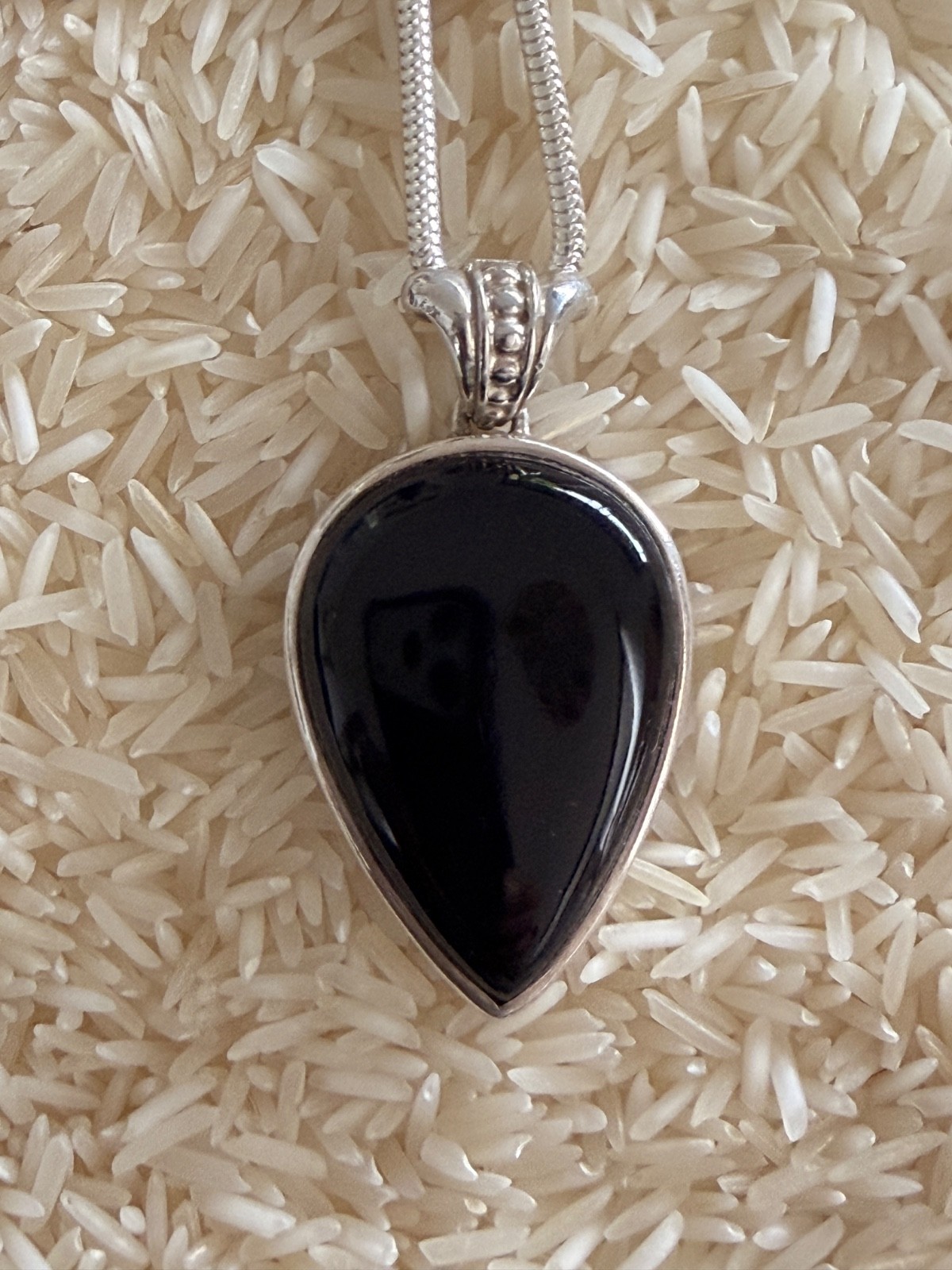 Sterling Silver Onyx Drop pendant 45cm snake chain
