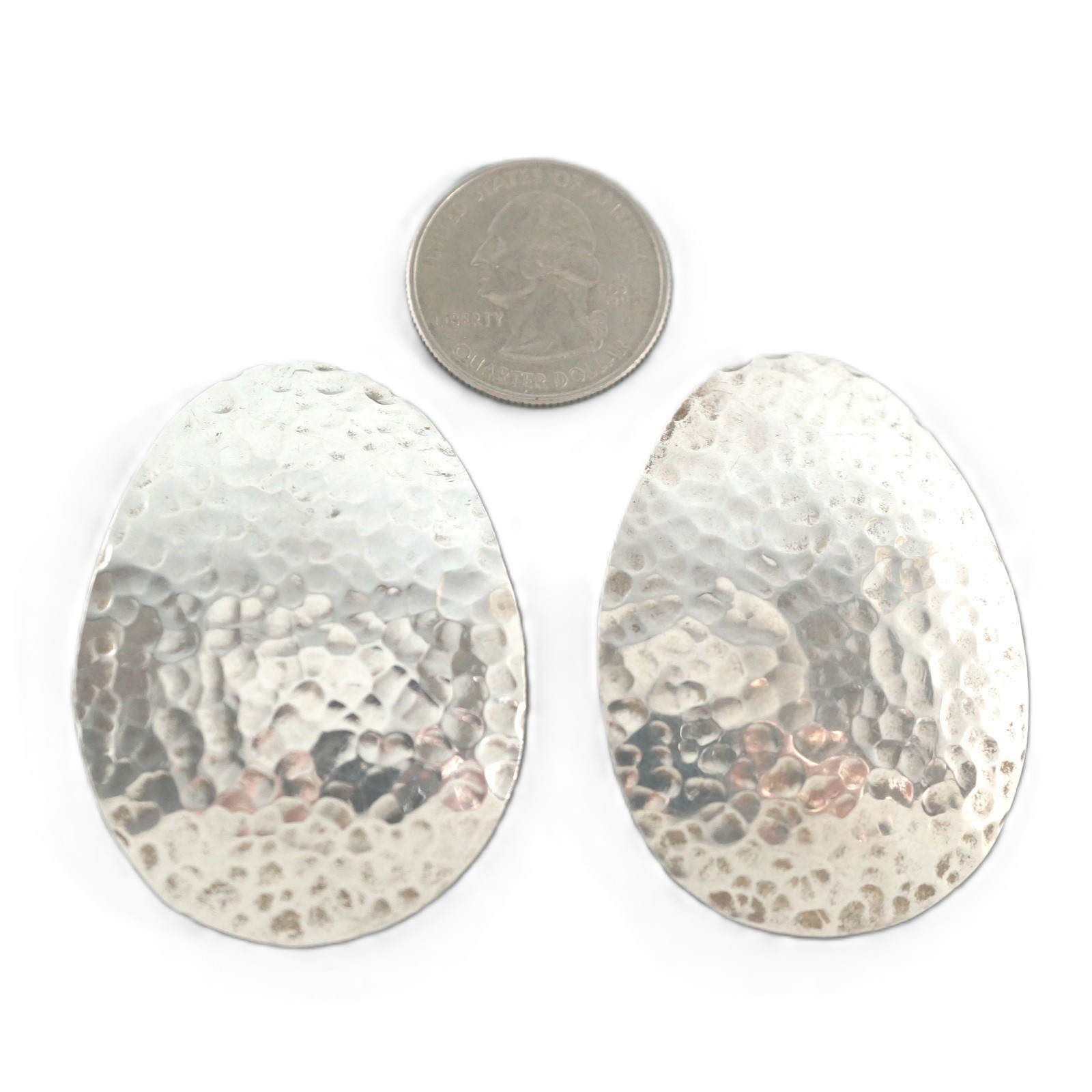 Mexico MEL 980 Sterling Silver Hammered Oval Statement Clipon Earrings 25.1g VTG