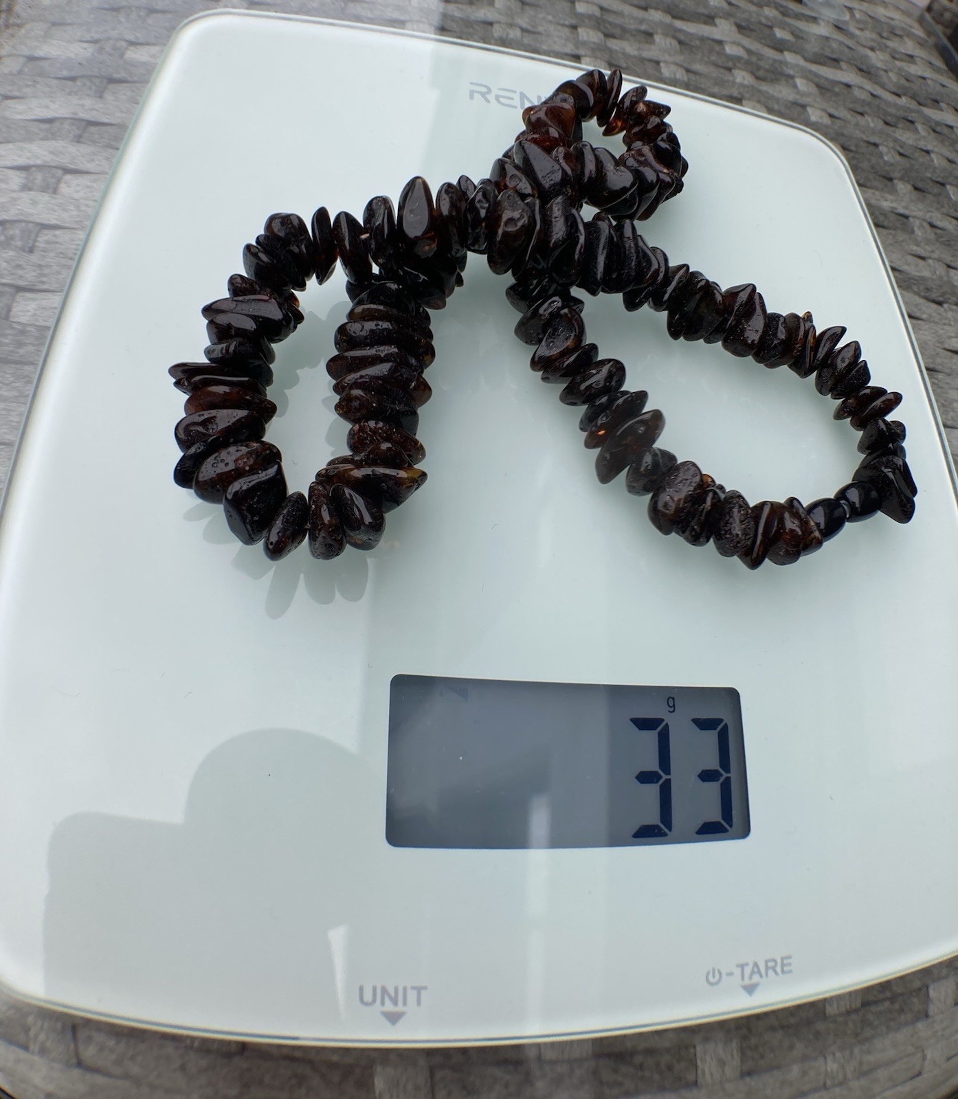 Natural Dark Amber Necklace 45 cm, 33 g, Solid Amber