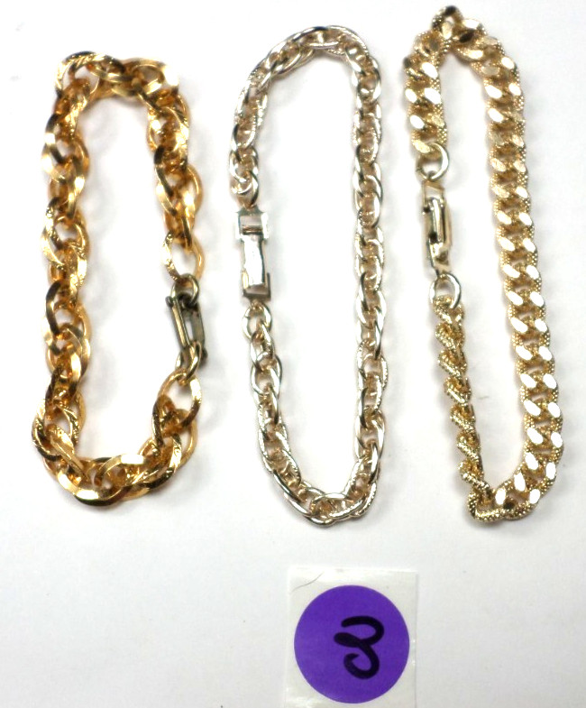 3 Vintage Aluminum Lightweight Germany Gold &Silver Tone Chain Bracelet 8″