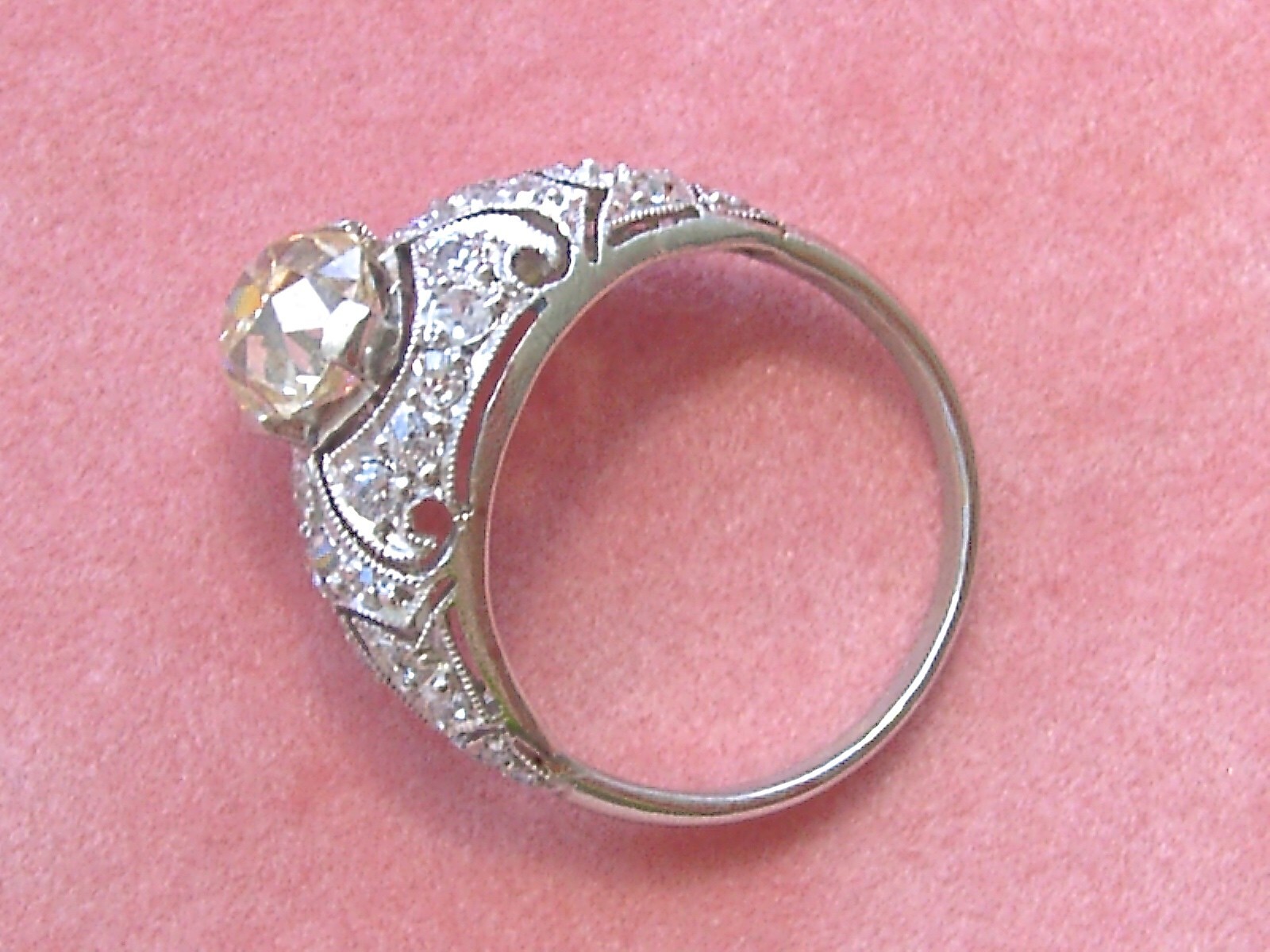 ANTIQUE ART DECO 1.52ct YELLOW EURO DIAMOND PLATINUM ENGAGEMENT RING 1930 sz 6.5