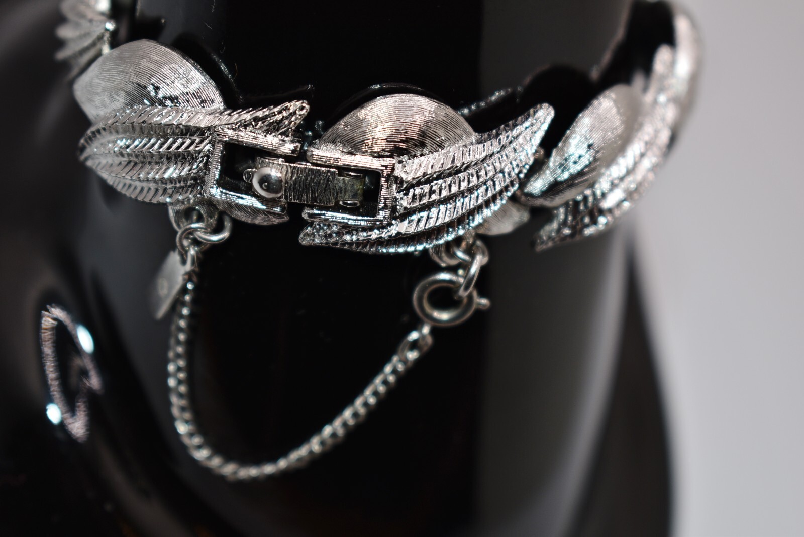 Vintage Signed Monet Silver-Tone Link Bracelet With Safety Chain & Clasp