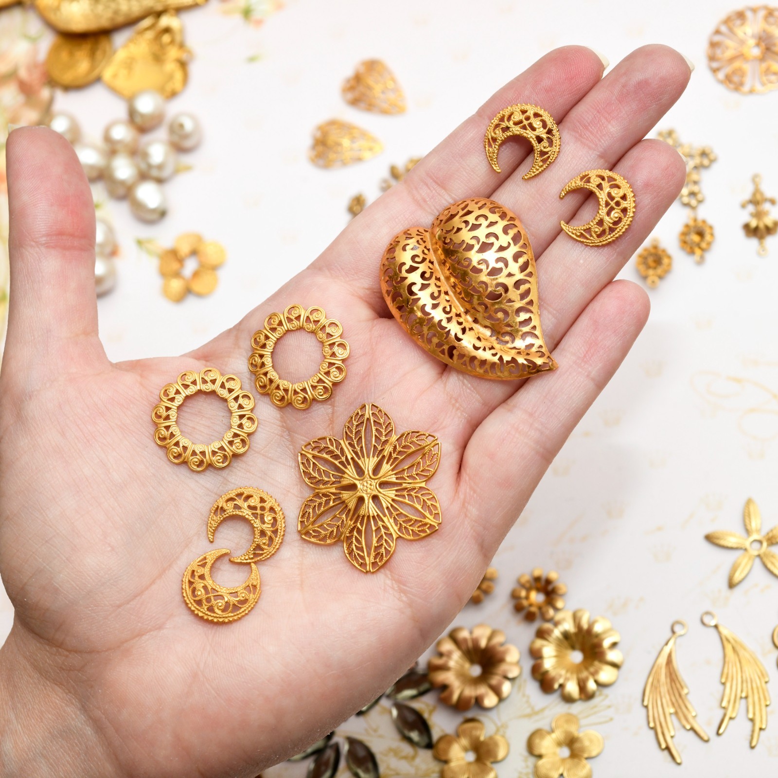 Vintage Lot Miriam Haskell Jewelry Parts Stampings Brooch Finding Necklace Beads