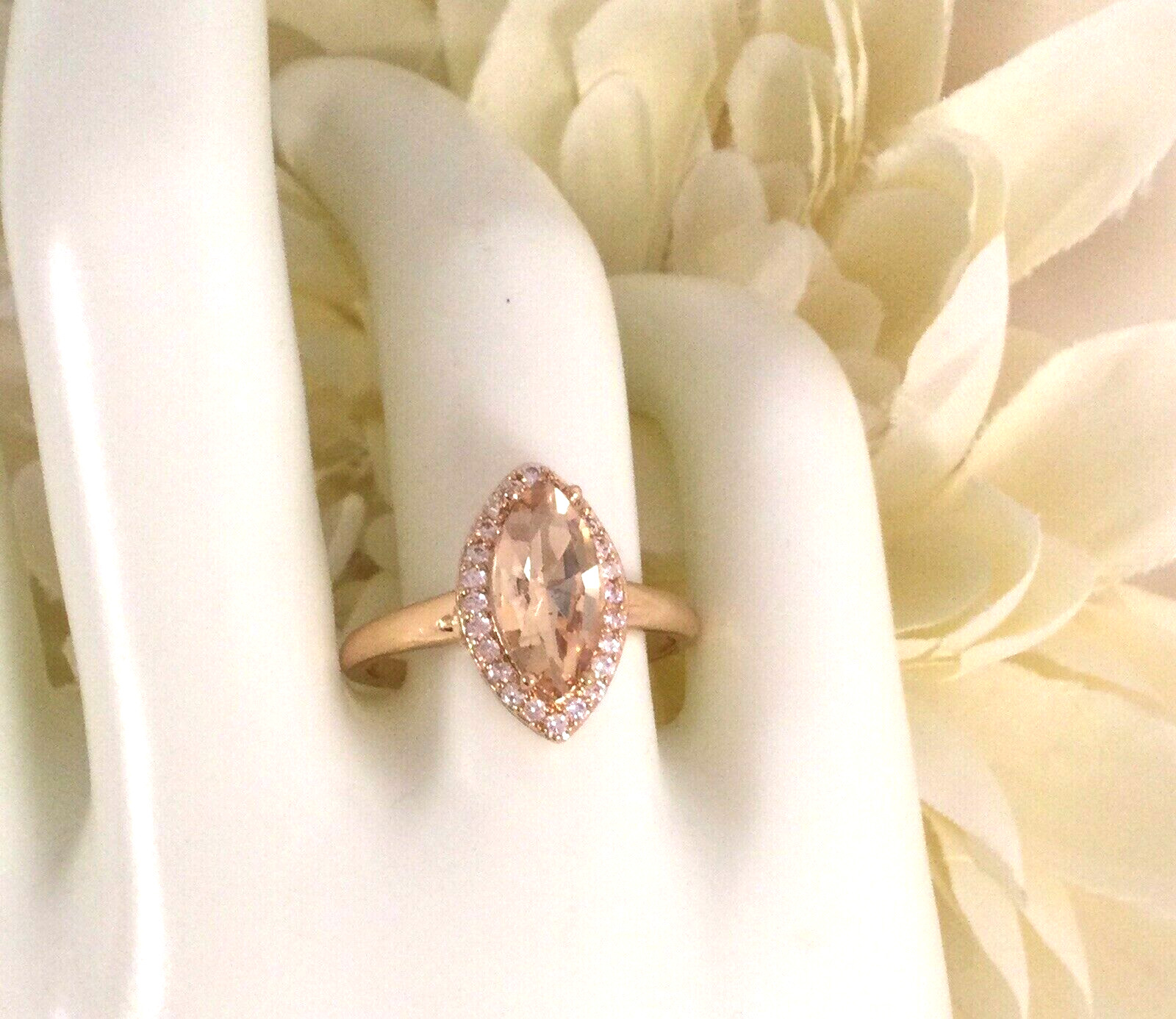 Vintage Jewellery Gold Ring Champagne White Sapphires Antique Deco Jewelry sz R