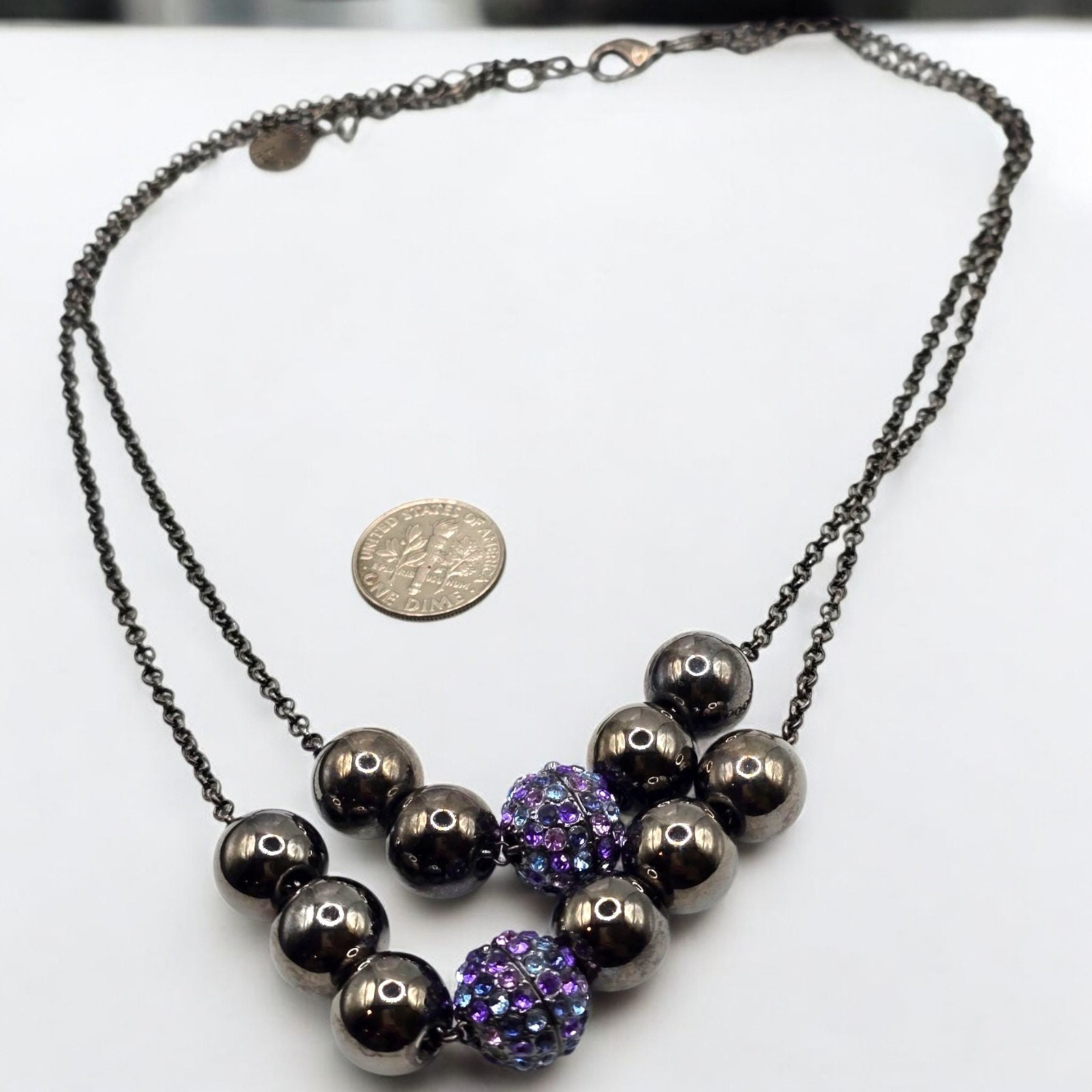 Necklace Liz Claiborne Choker Purple Rhinestones Black Charcoal 14″ 16″ SKU2416