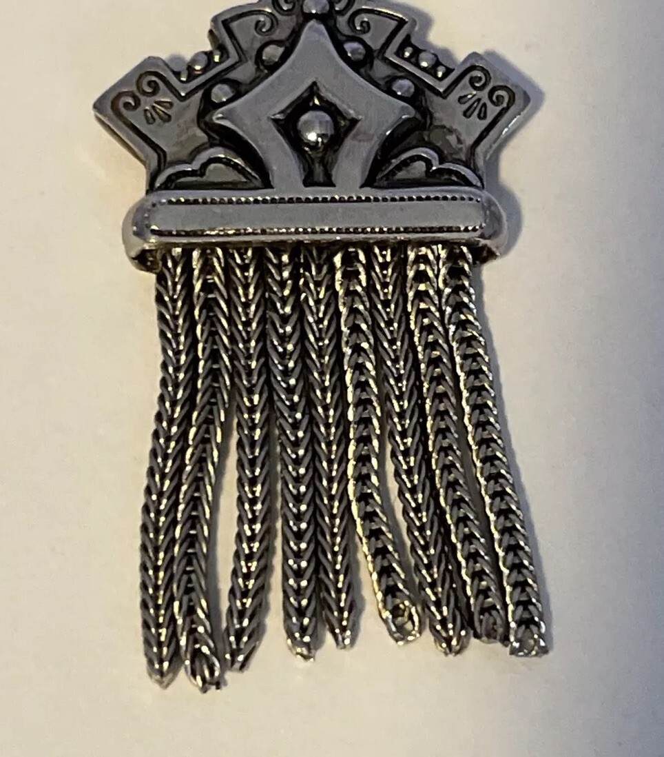 Vintage Silver Tone Tassel Pendant with Crown Top NO chain included