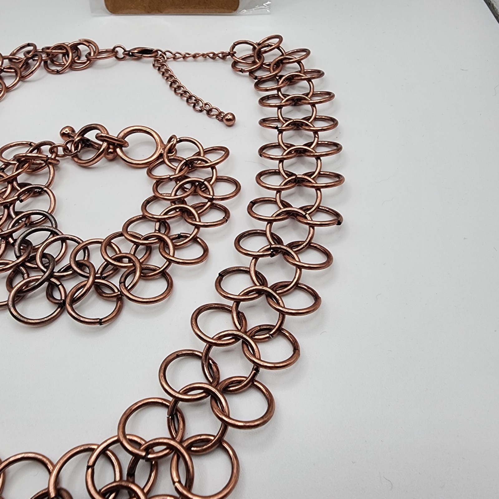 Set Of 3 Vintage Interlocking Circles Gold Copper Tone Necklace/Bracelet/Earring