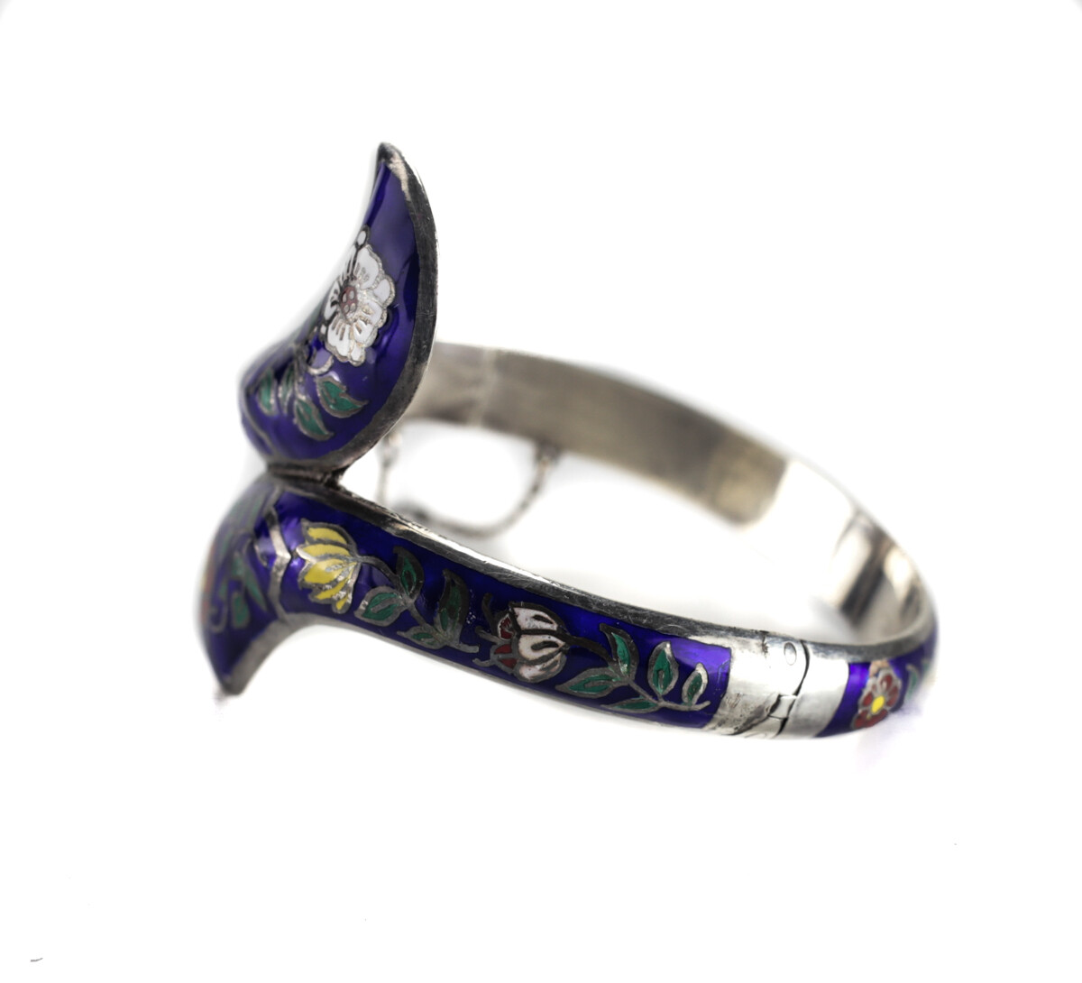Vintage Sterling Silver Cloisonne Bangle Bracelet hinged opening