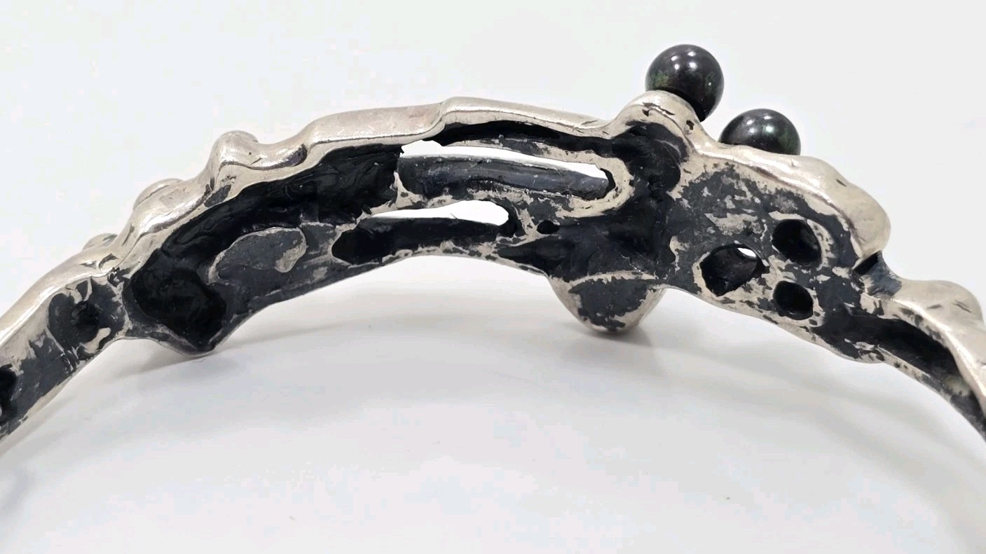 Vintage Sterling Silver 925 Brutalist Black Pearl Artist Made Ladies Bracelet