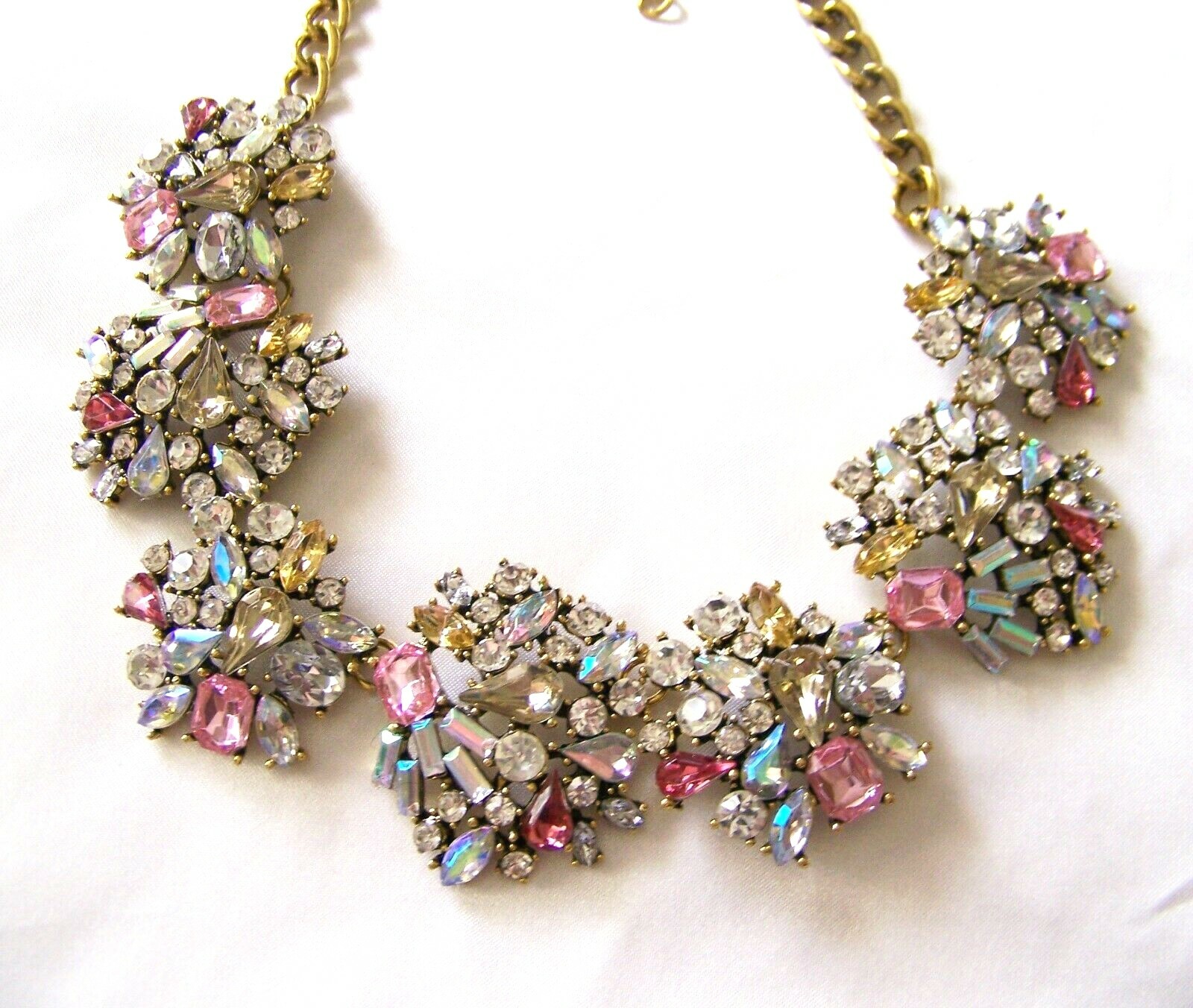 Vintage Style Pastel Multi Color Rhinestone and Glass Necklace
