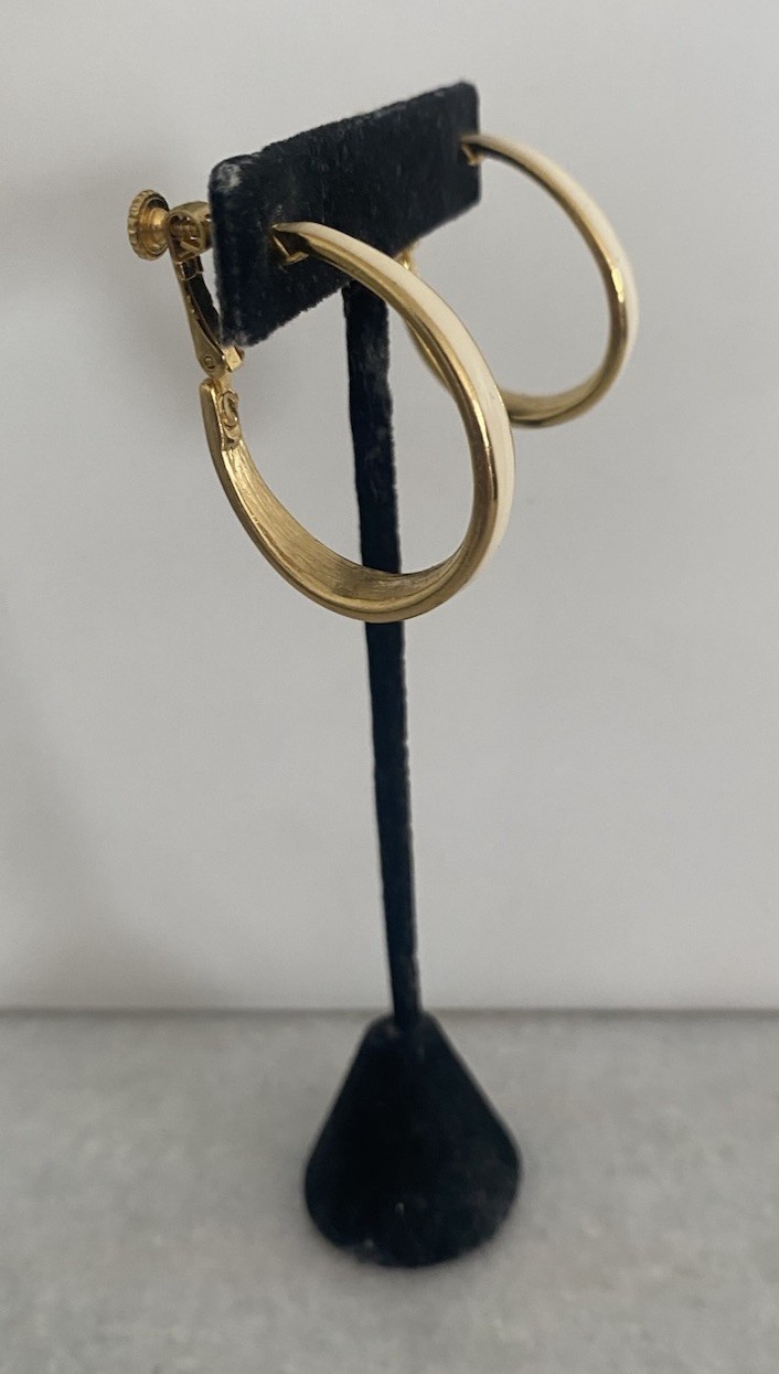 Vintage Goldette Cream Gold Hoop Adjustable Clip On Earrings