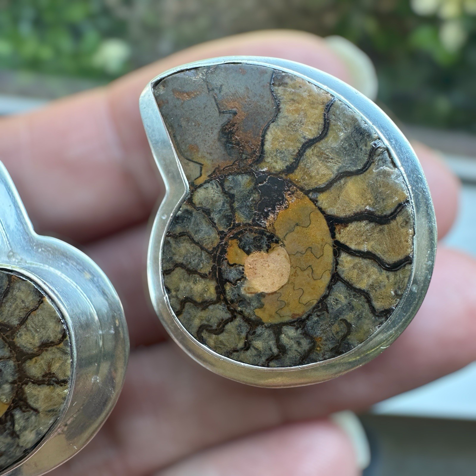 Vintage AKR Amy Kahn Russell Clip Earrings 1.5 Inch Ammonite 925 Sterling 27.2g