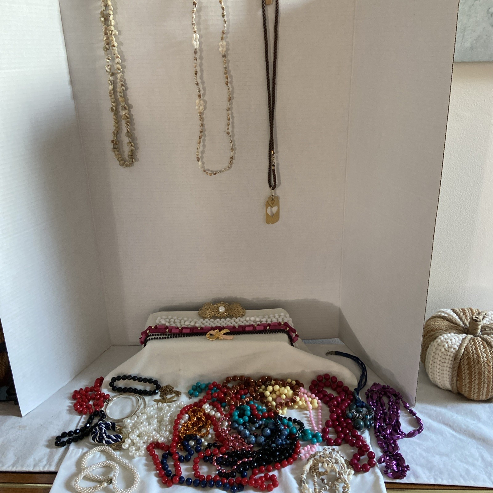 Costume Jewelry Lot Necklaces Pin Hair Clip. Almost 2 lbs. PreOwned