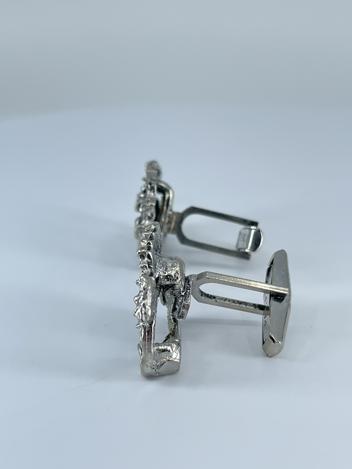 Vintage Seahorse cufflinks silver tone with black enamel accents 1-1/8″
