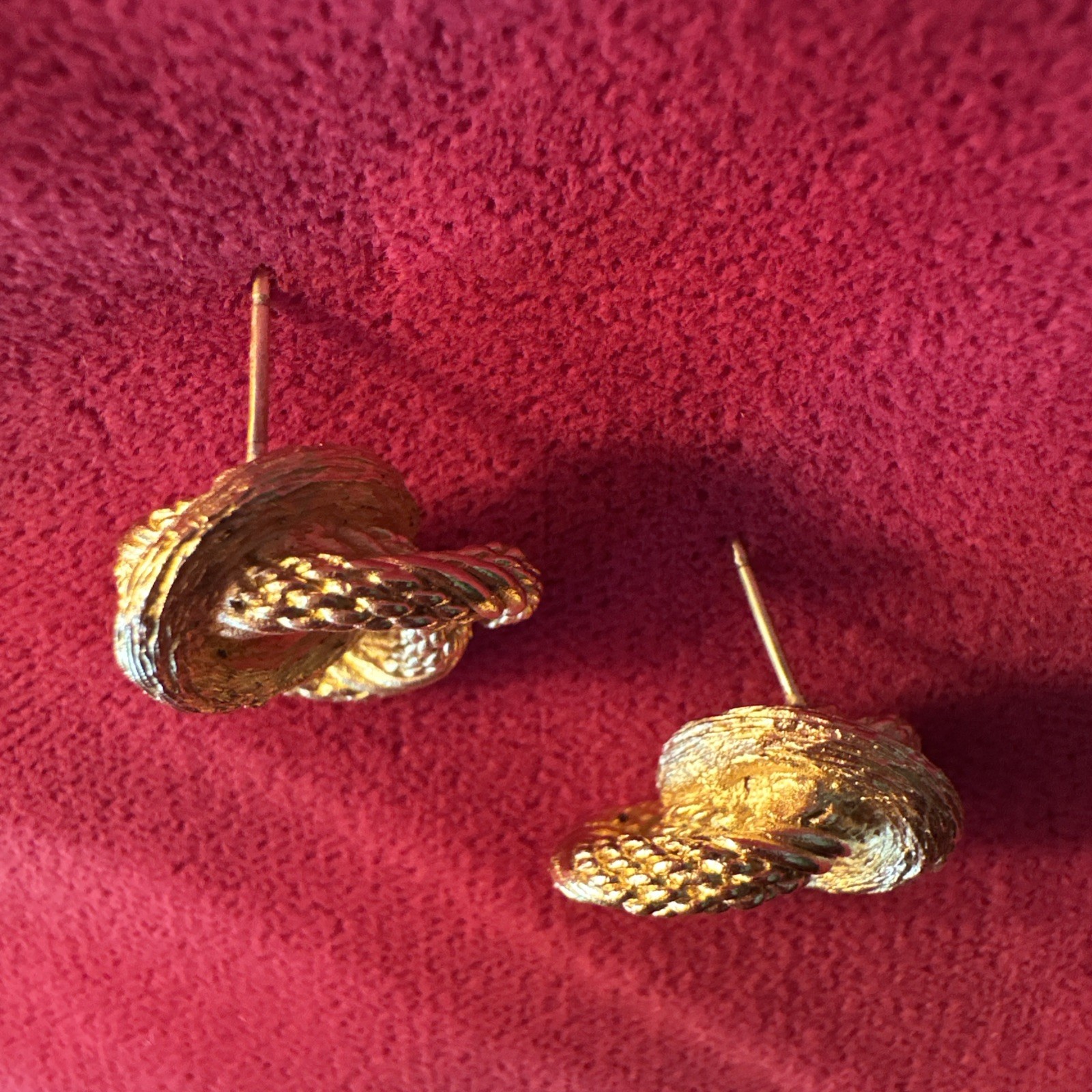 Vintage Christian Dior Stamped Gold Tone Rope Knot Twist Earrings w/ Post Back