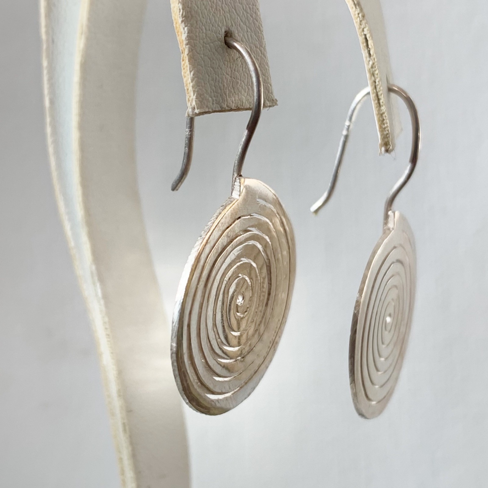 Vintage Circle Spiral Design Sterling Silver Dangle Earrings 925 Geometric 1.53″