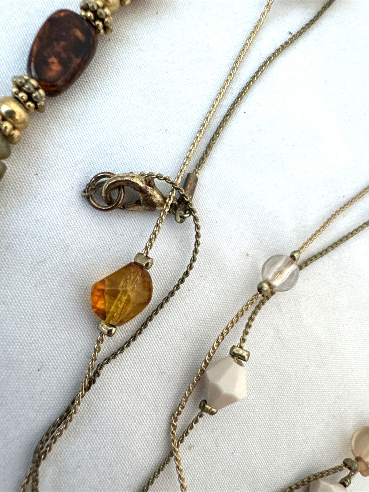 vtg *2 Necklaces Stack* Earthtones GOLD bead chain textured Jewelry Lot-1 signed