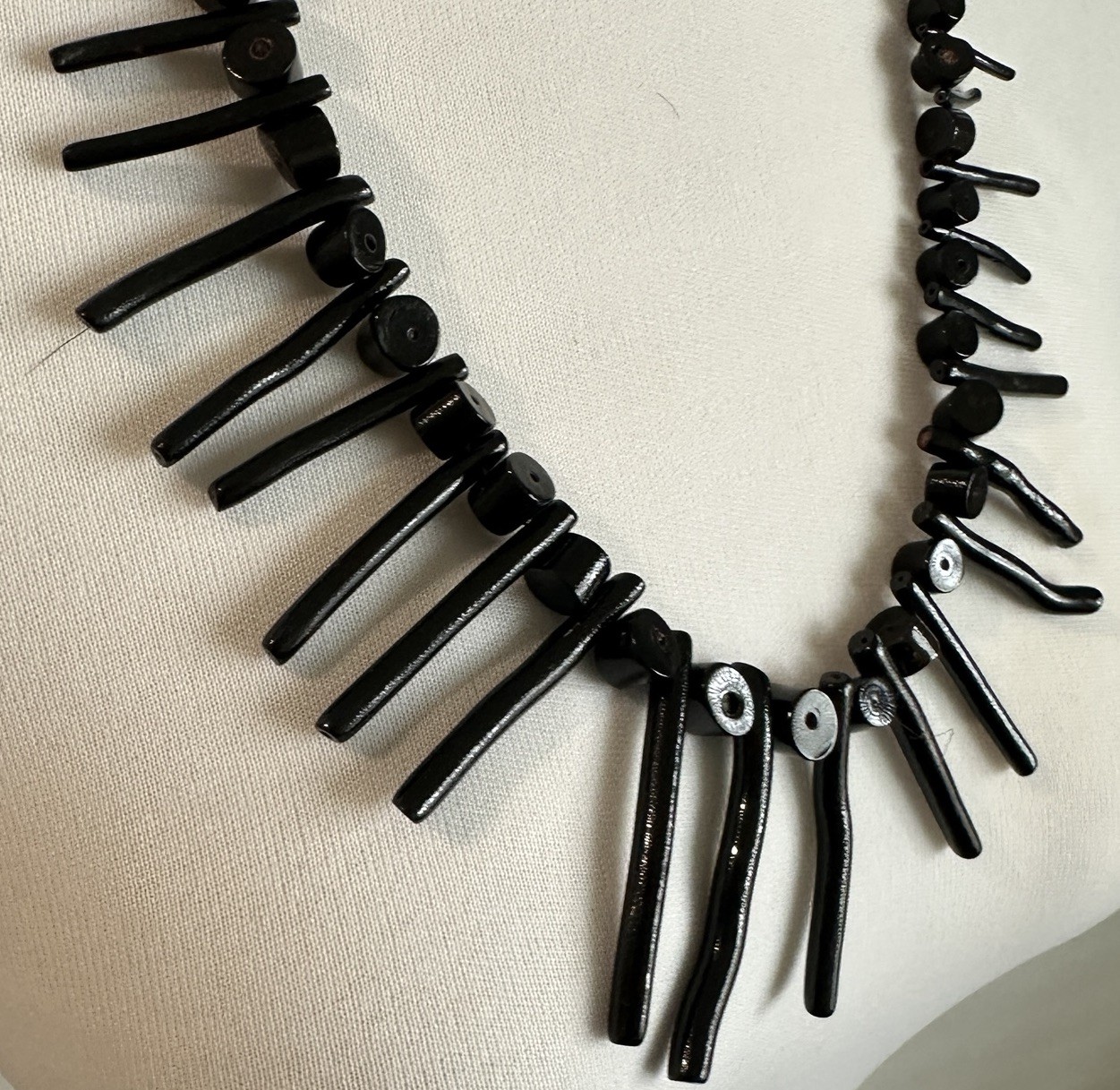 Vintage Black Branch & Beads Coral Necklace From Hawaii 1980s