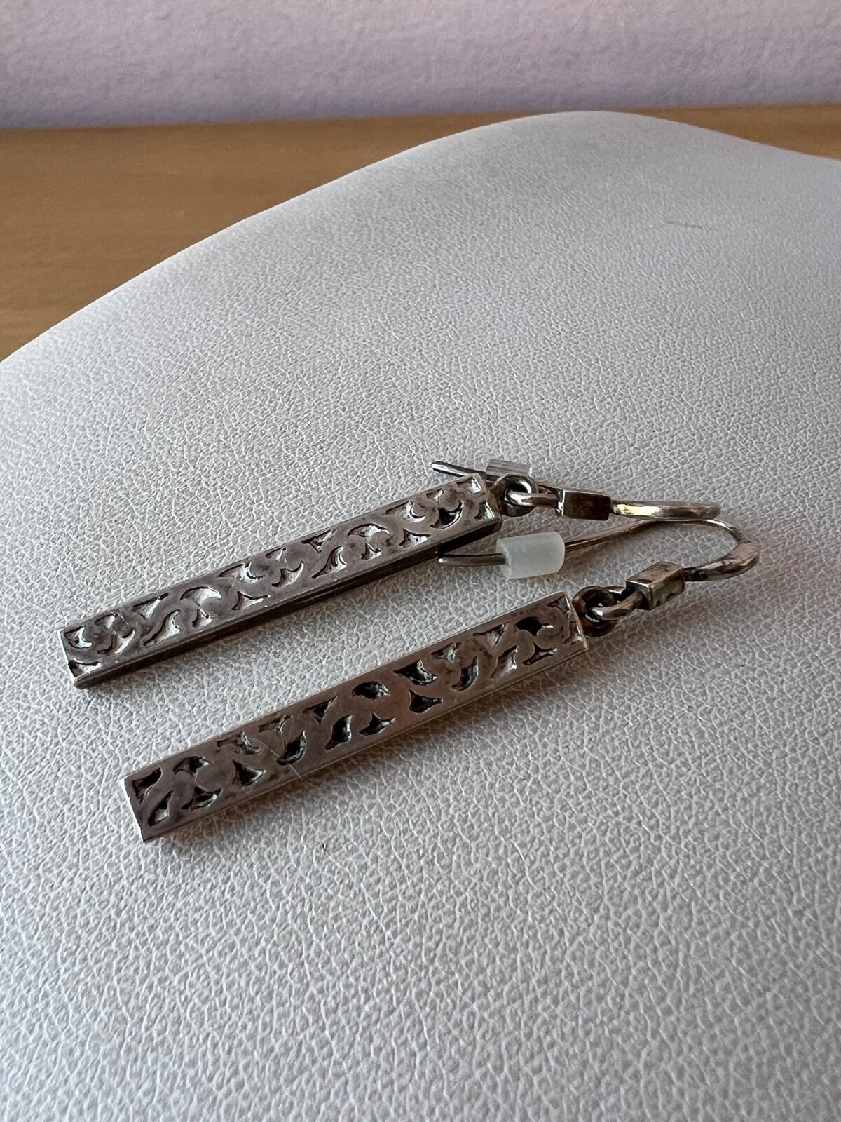 VINTAGE 925 STERLING SLVER MODERNIST ORNATE ETCHED BAR LONG DANGLE DROP EARRINGS