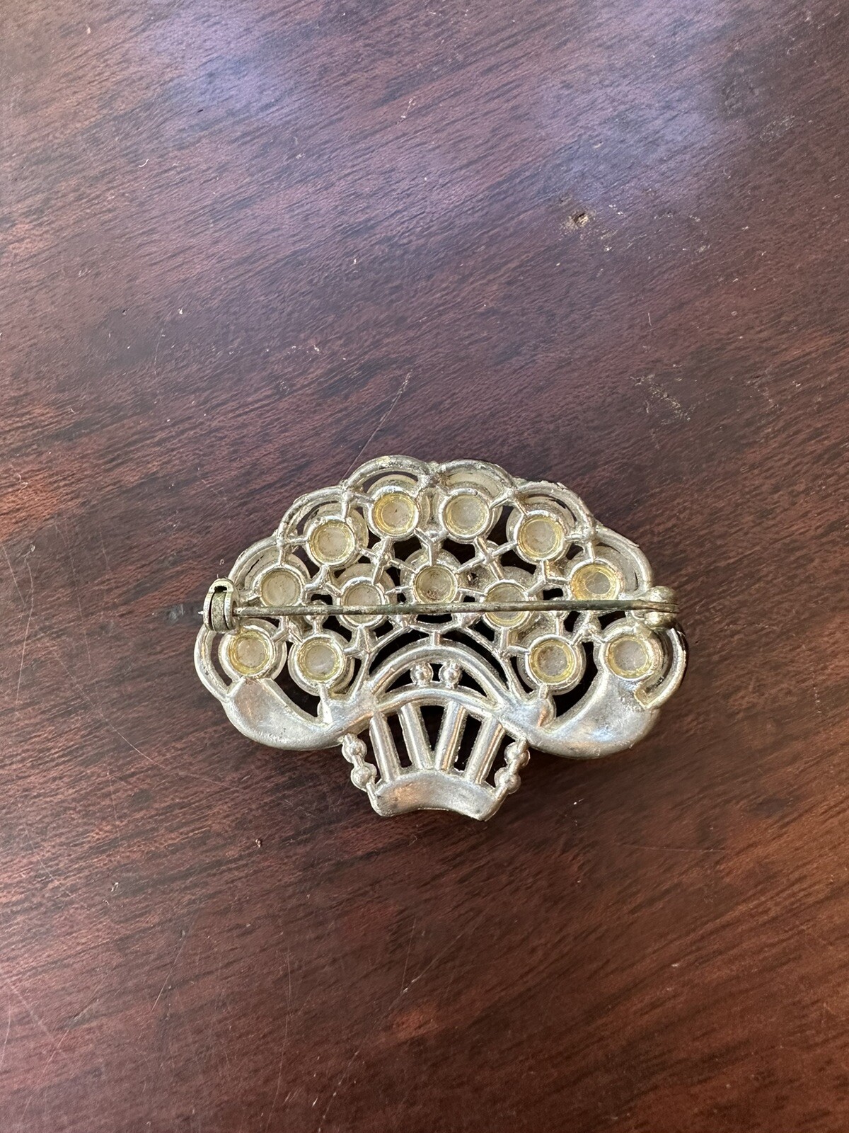 Vintage New England Glass Works Basket of Moonstone Flowers Art Deco Brooch Pin