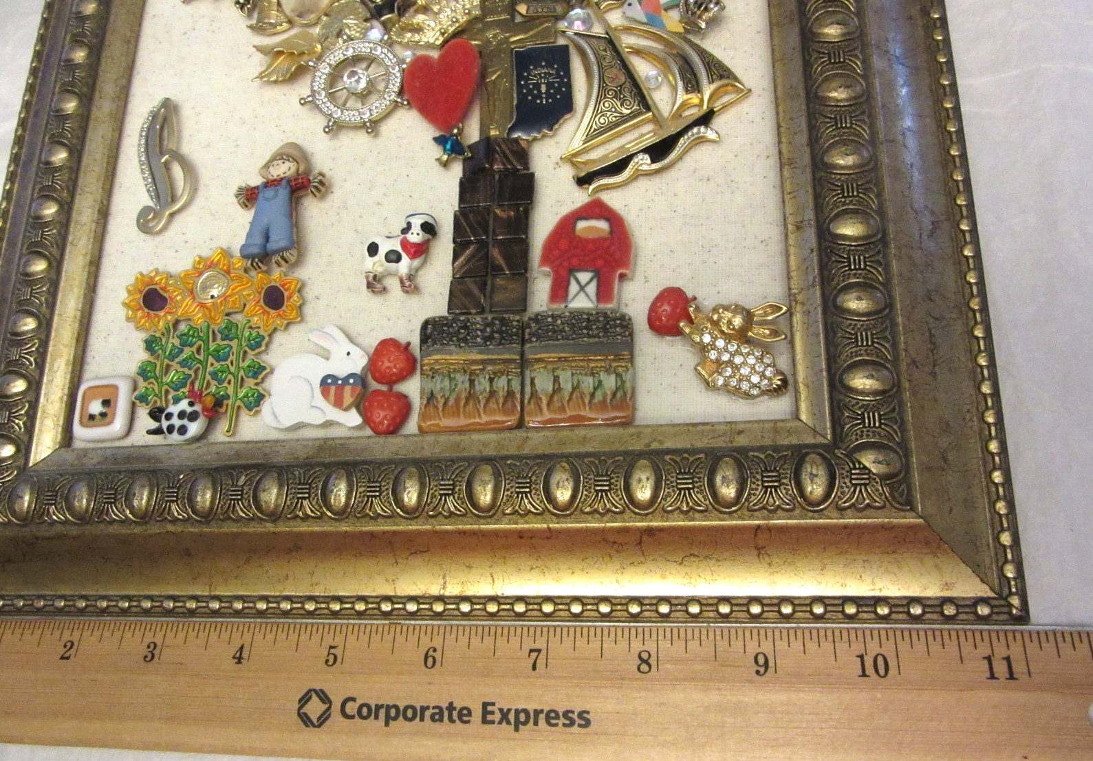 Vintage Jewelry Art Tree of Life Gold Tone Framed, All Different Costume Jewelry