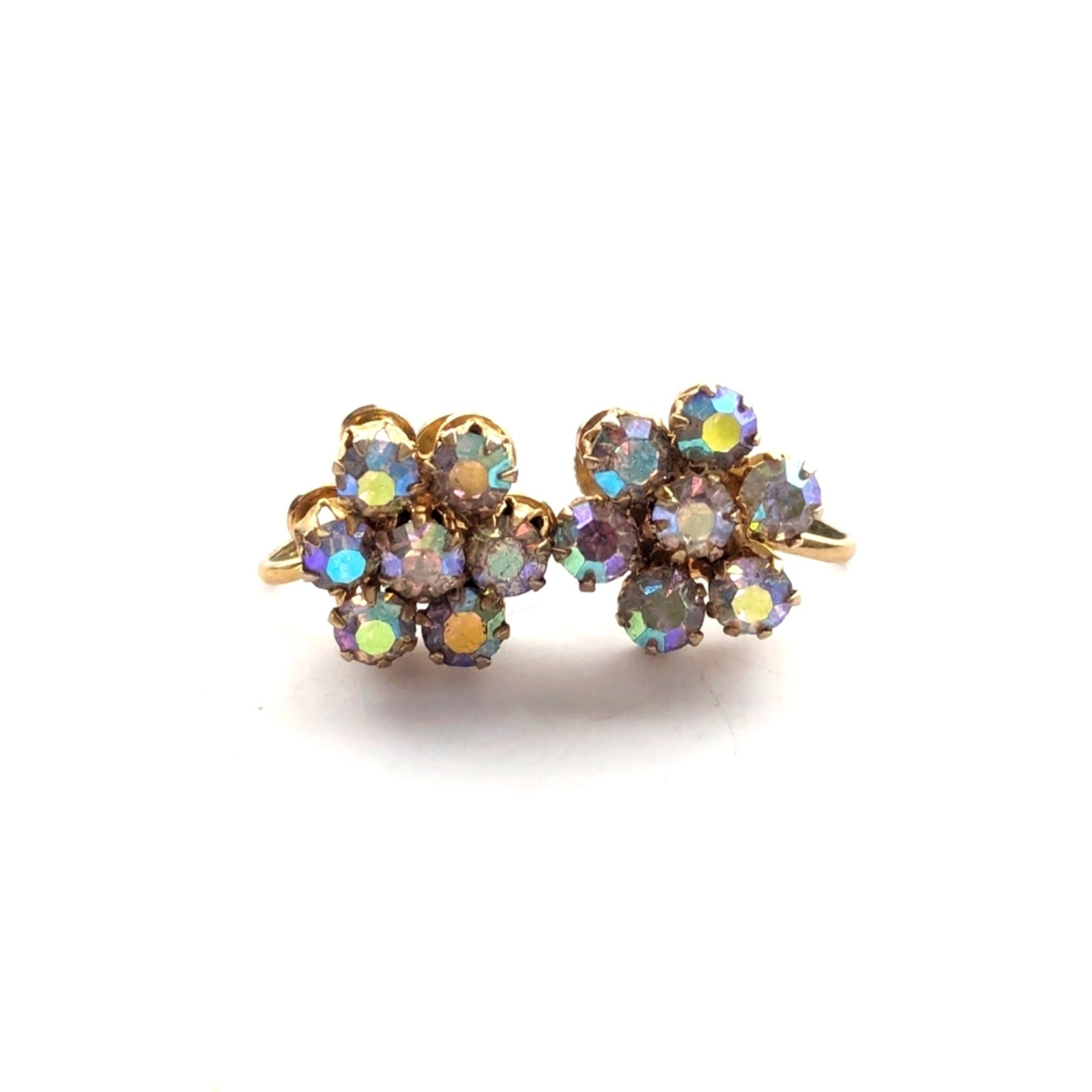 Vintage Coro AB Crystal Rhinestone Floral Cluster Delicate Screwback Earrings
