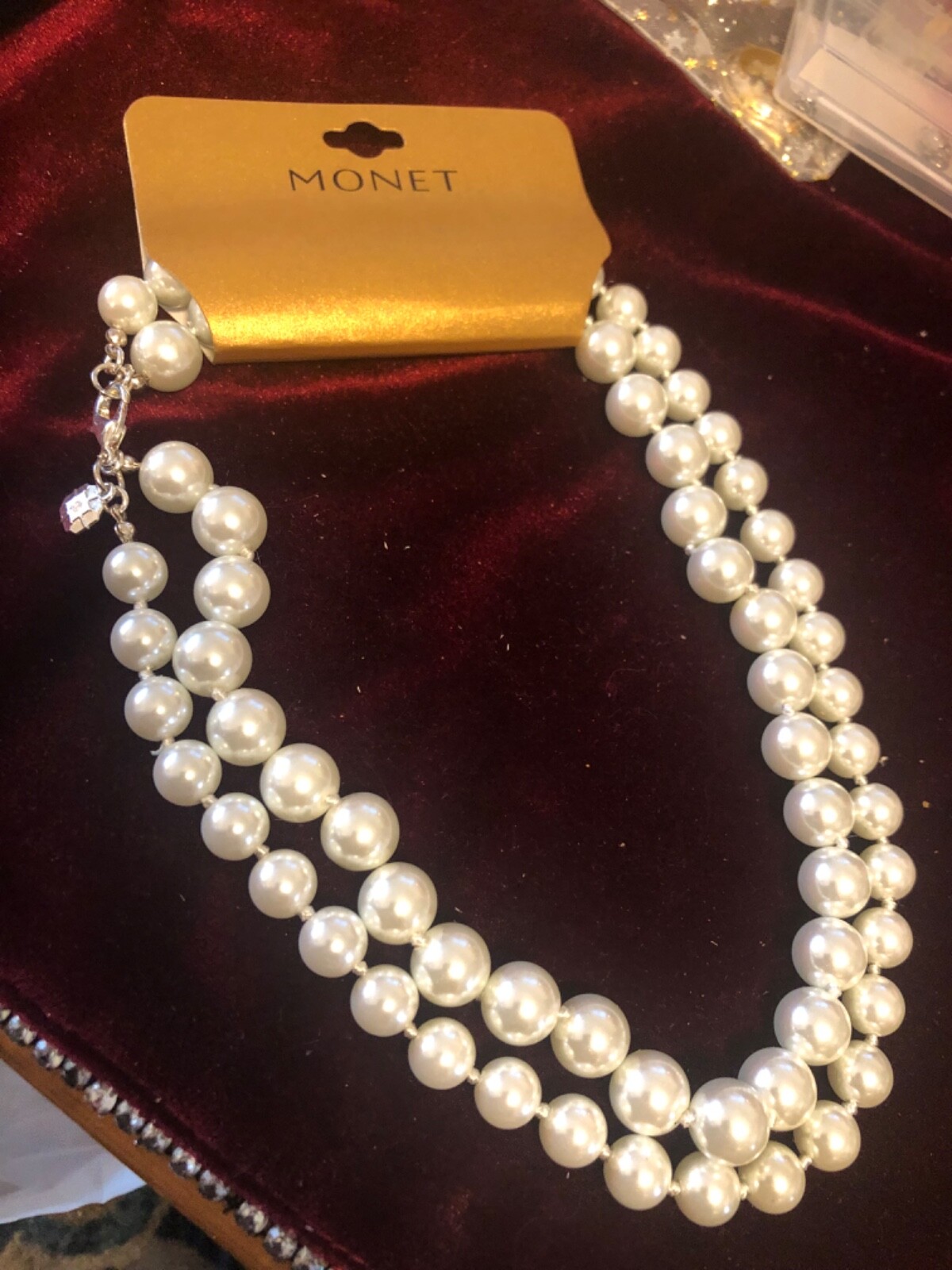 monet 18″ double strand knotted glass pearls NWT bright white with hang tag