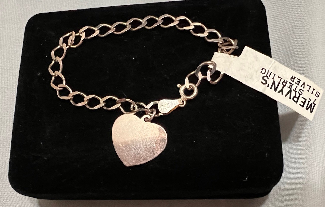 6 & 3/4″ ITALY Sterling Silver HEART Starter CHARM BRACELET Vintage w/ Tag