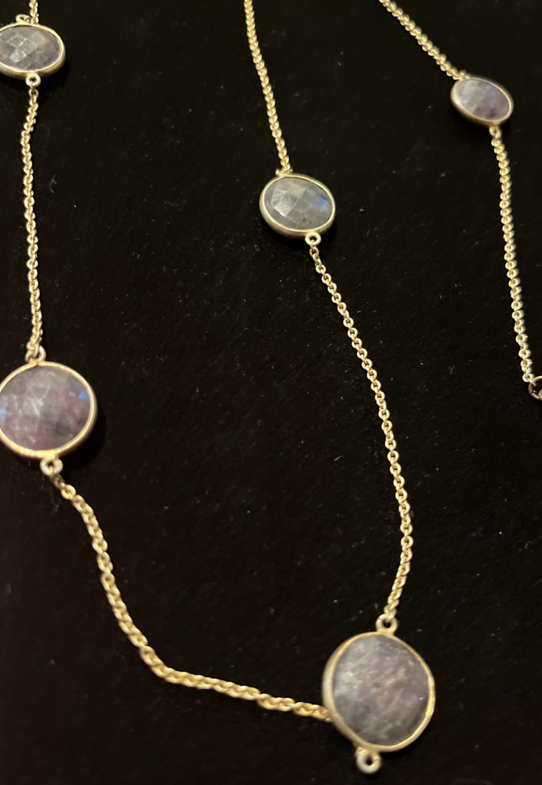 Vintage labradorite bezel station necklace Gemstones 32” Gold Bronze Tone Chain