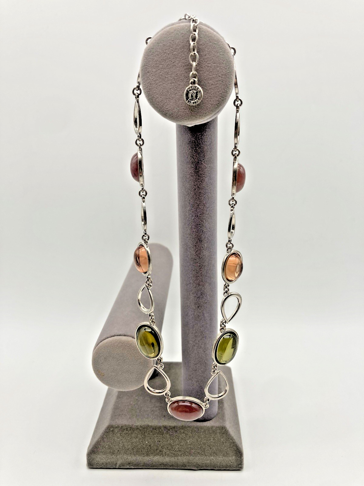 Vintage *Napier* Necklace 16″- 19″ Silvertone Multicolor Jelly / Glass Stones