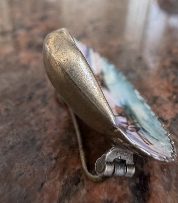 Antique Collectibles 800 Silver China Hand-Painted Sailboat Brooch Rare
