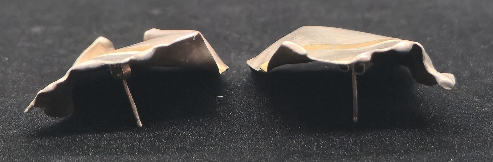 Big Vtg Signed Mixed Metal Sterling Silver Brass Brutalist Pierced Earrings