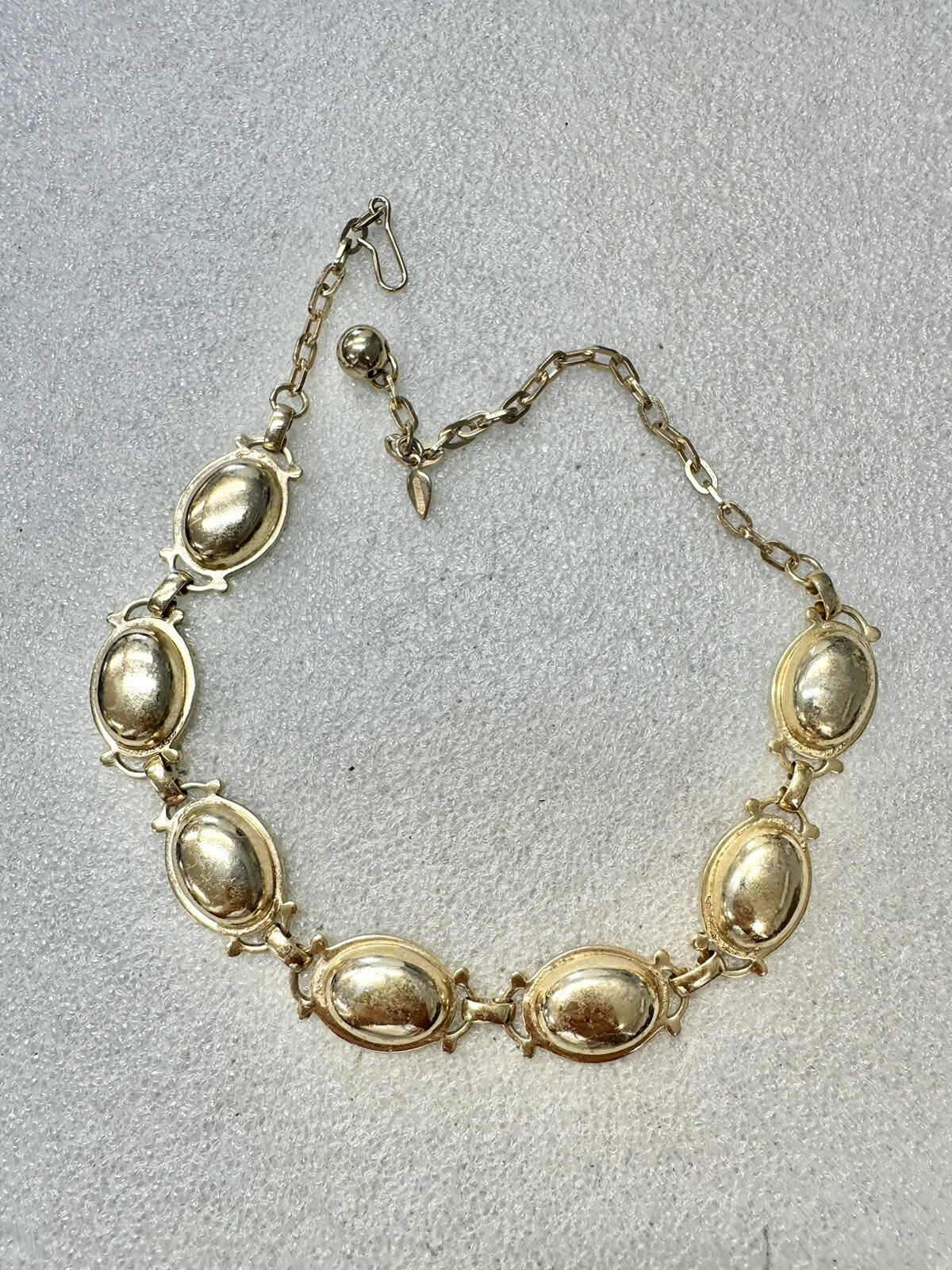 VTG Signed Marino Gold Tone Puffed Oval Framed Links Hook And Ball Clasp 17”
