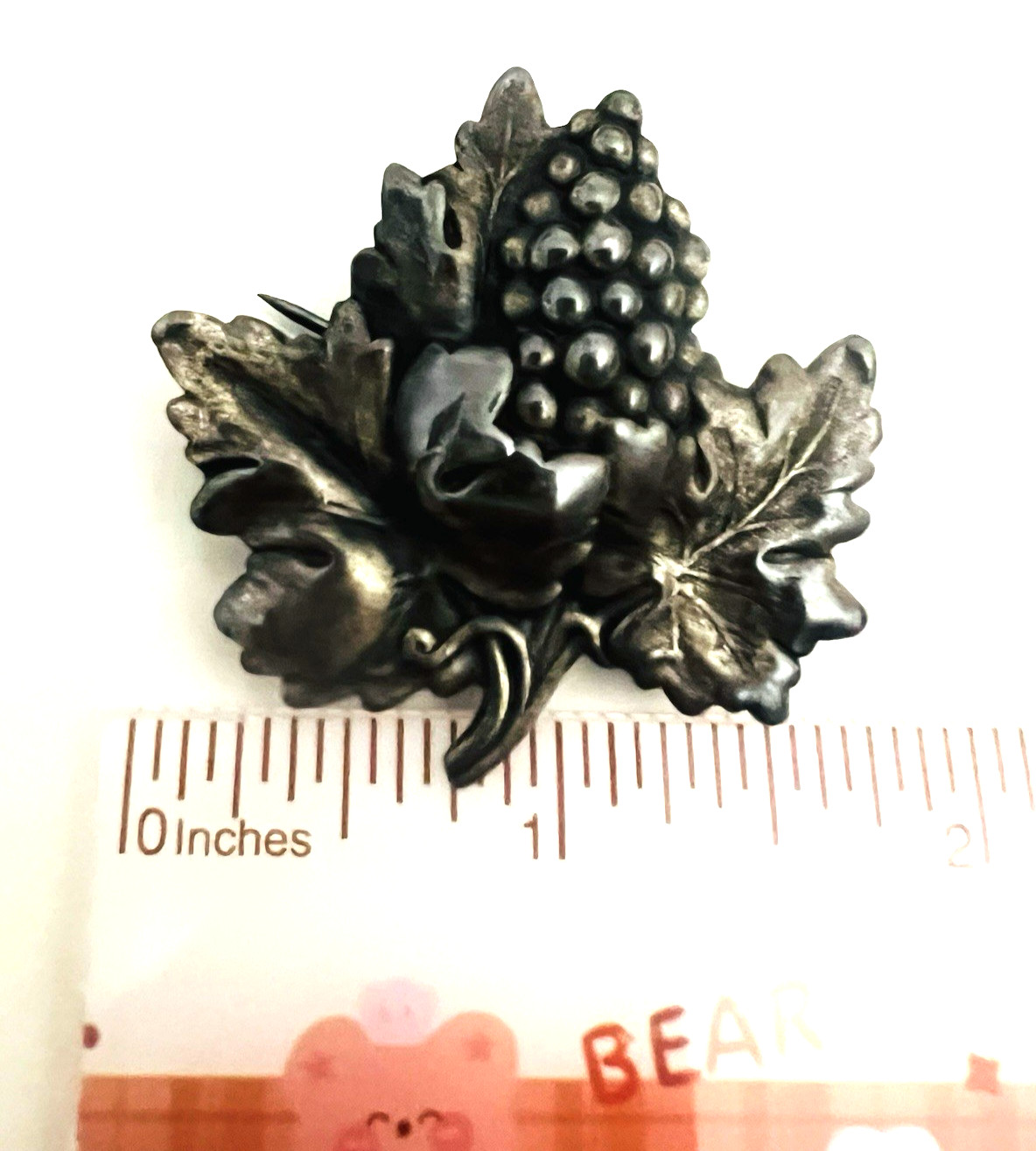Vintage Grape Cluster Brooch Silver Tone Leaves Figural Jewelry Pin