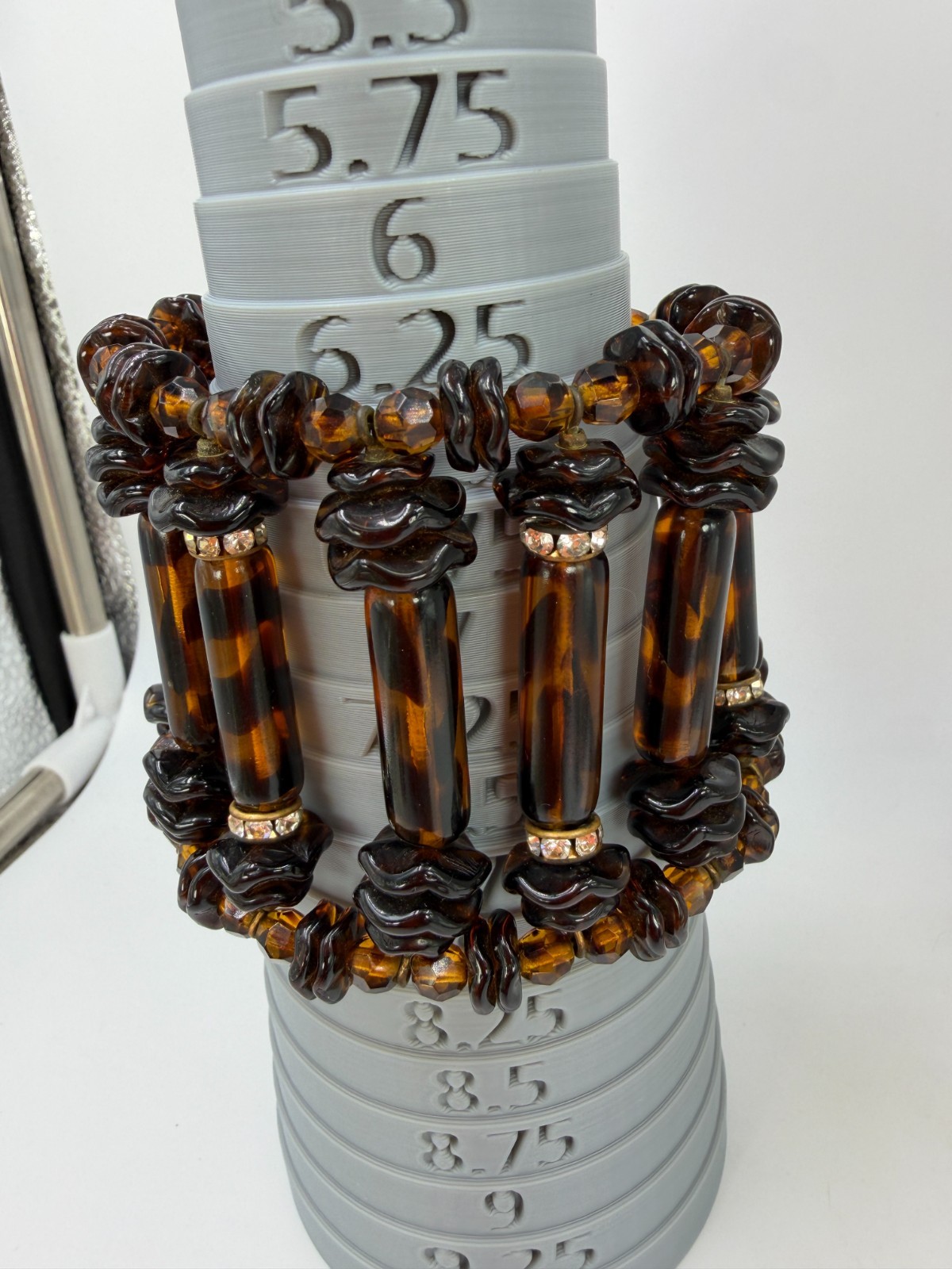 Vintage Bracelet Miriam Haskell Tigers Stripe Glass Brown Cuff Expanding PJ