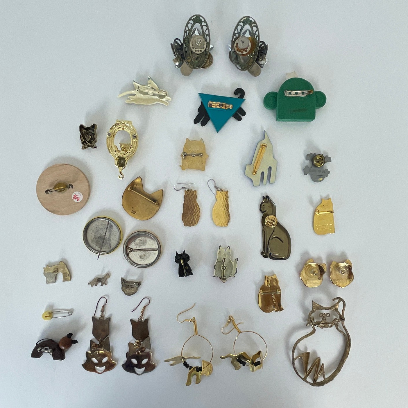 Vtg WHIMSICAL CAT Brooch Lot 50s 70s 80s Jewelry Artisan Burch Pinback Earrings