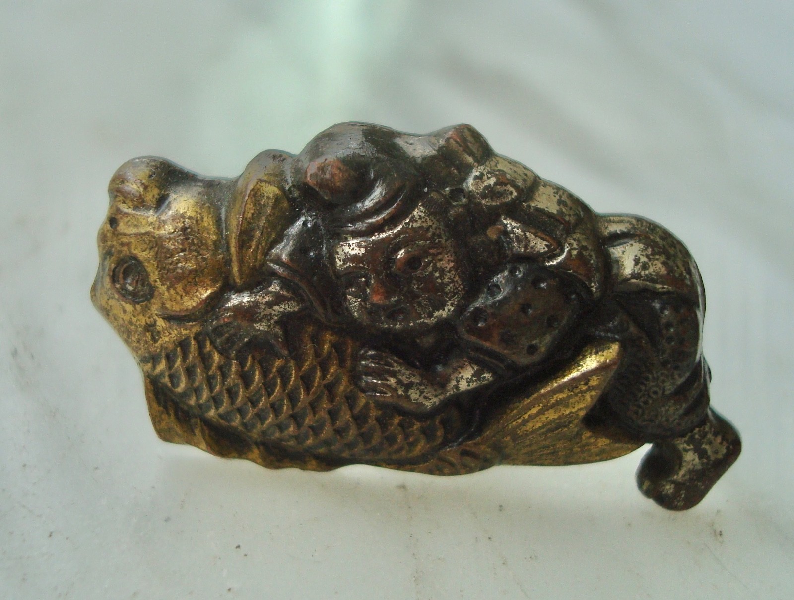 Vtg Menuki SHAKUDO Japanese Mixed Metal Sterling SILVER KOI Figural CUFFLINKS