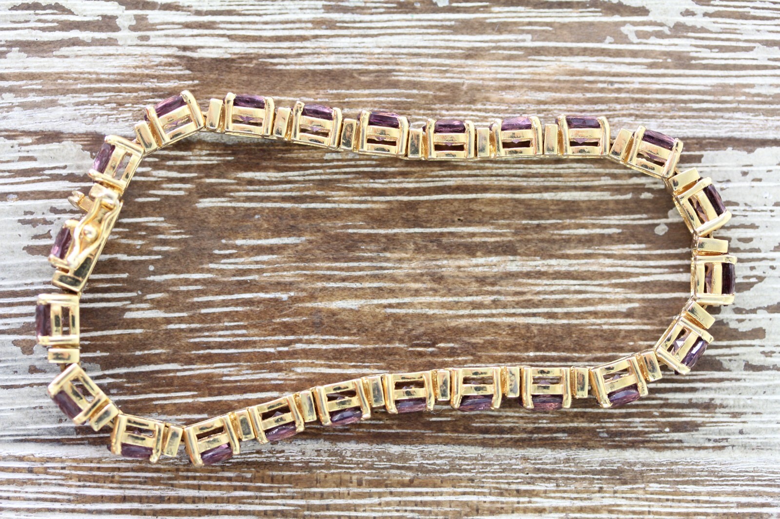 VINTAGE PURPLE STERLING SILVER 925 TENNIS BRACELET 7.25″ STACK GOLD PLATED