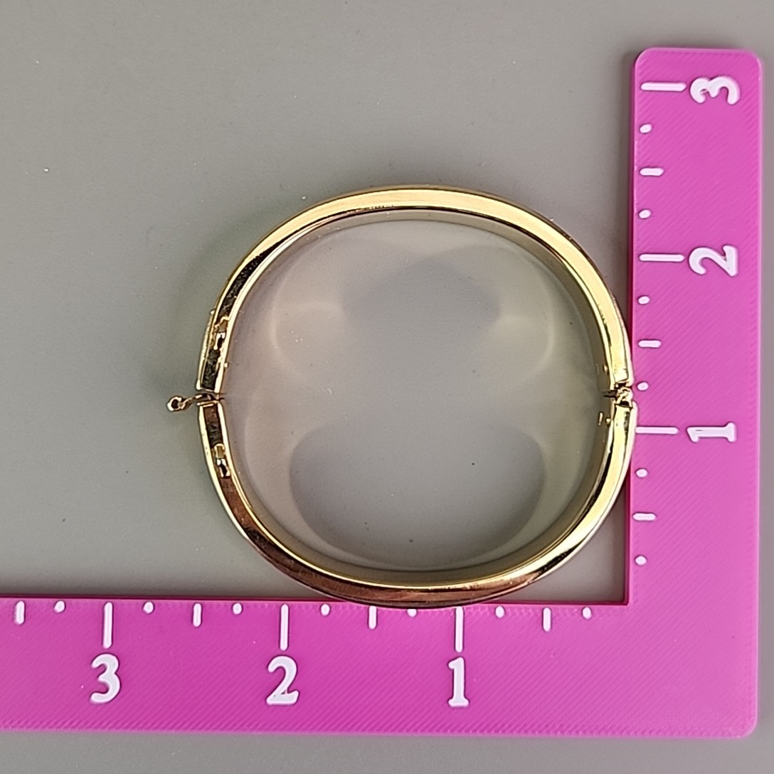 Vintage Bangle Bracelet Hinged 1cm Gold Tone Glossy Hollow 6.25″