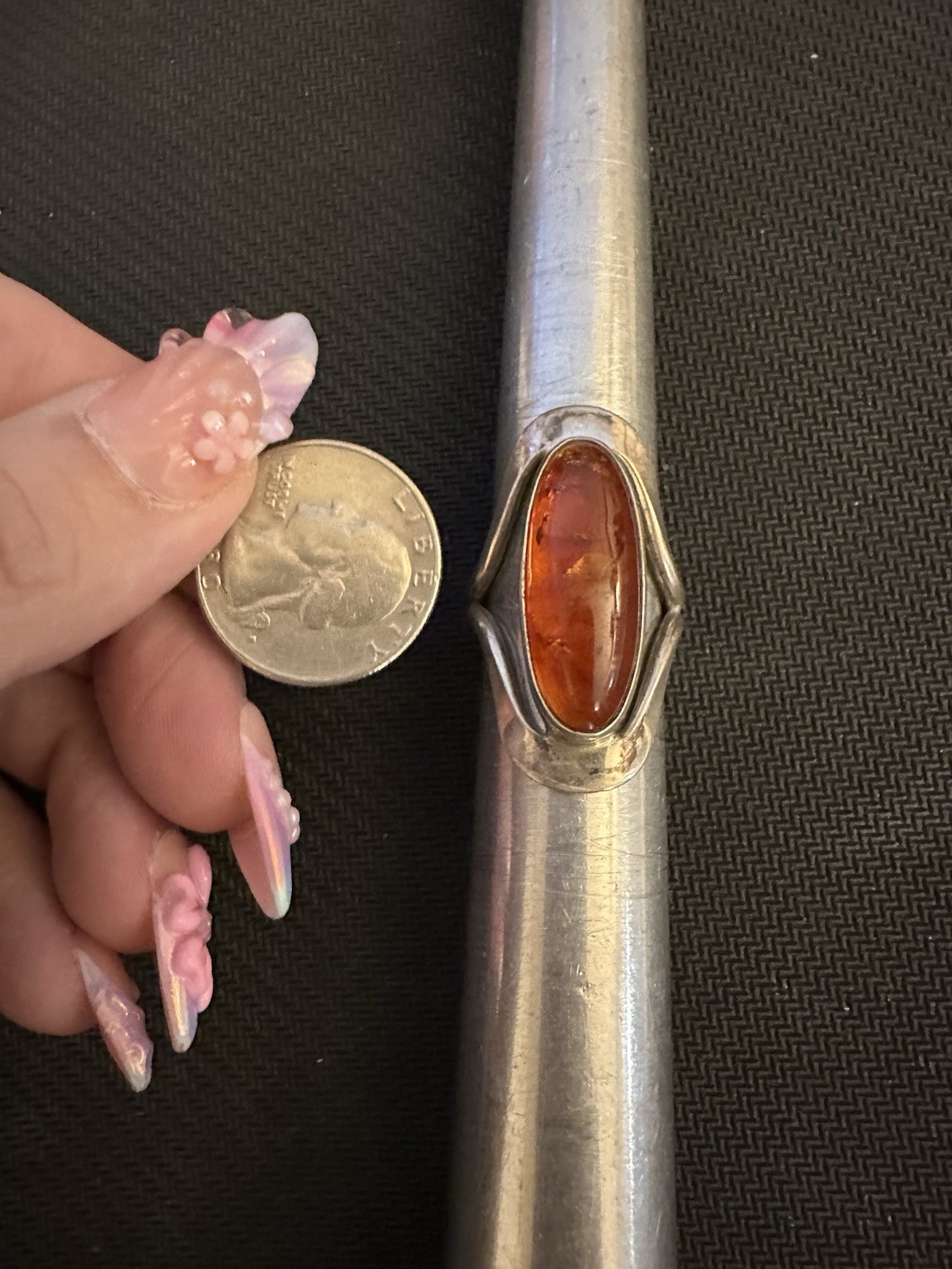 DDD Dominique Dinouart Mexico Sterling Silver 925 Amber Cocktail Ring, Size 8.25