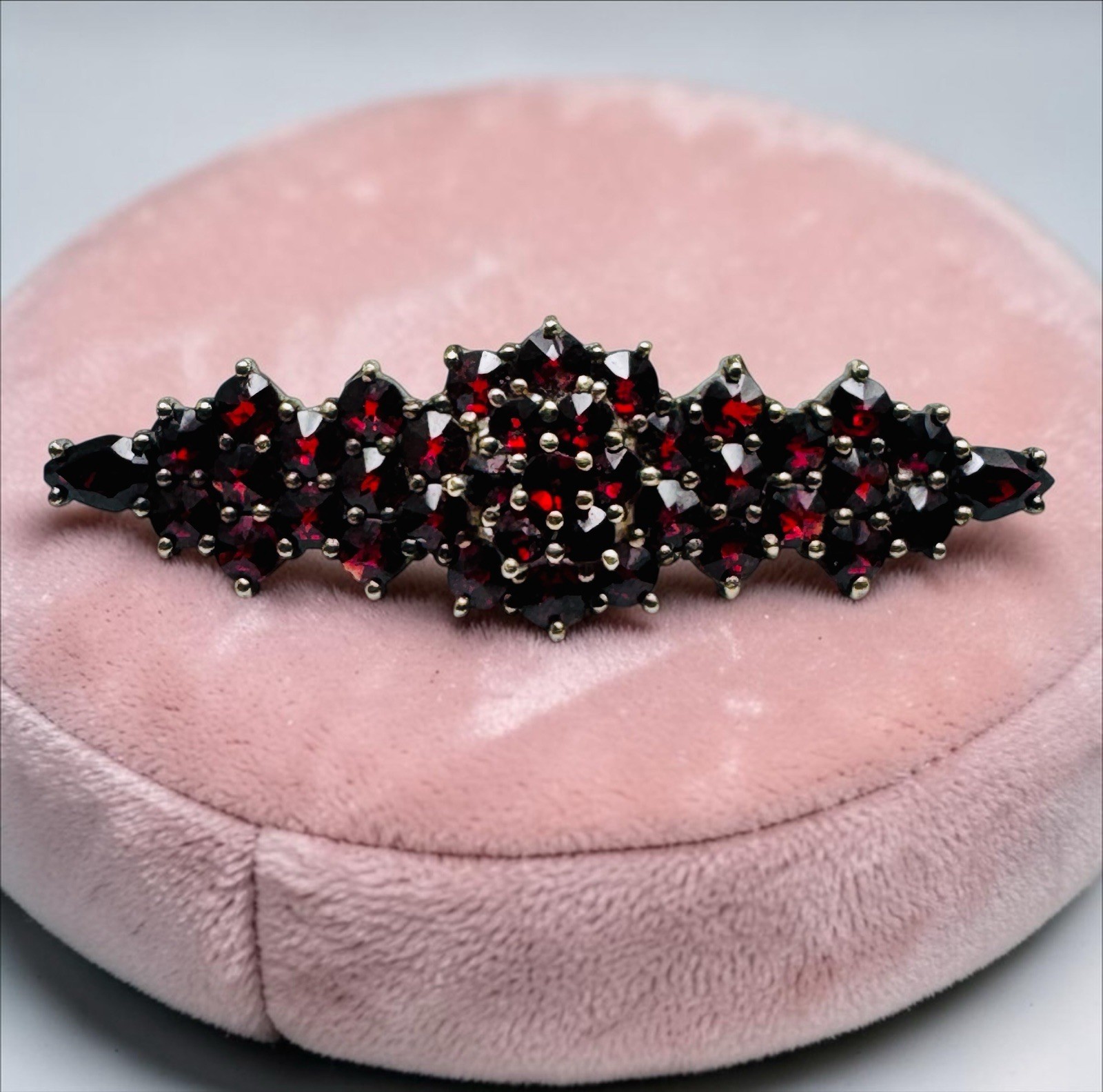 Vintage Bohemian Rose Cut Garnet Sterling Vermeil 925 Brooch Pin