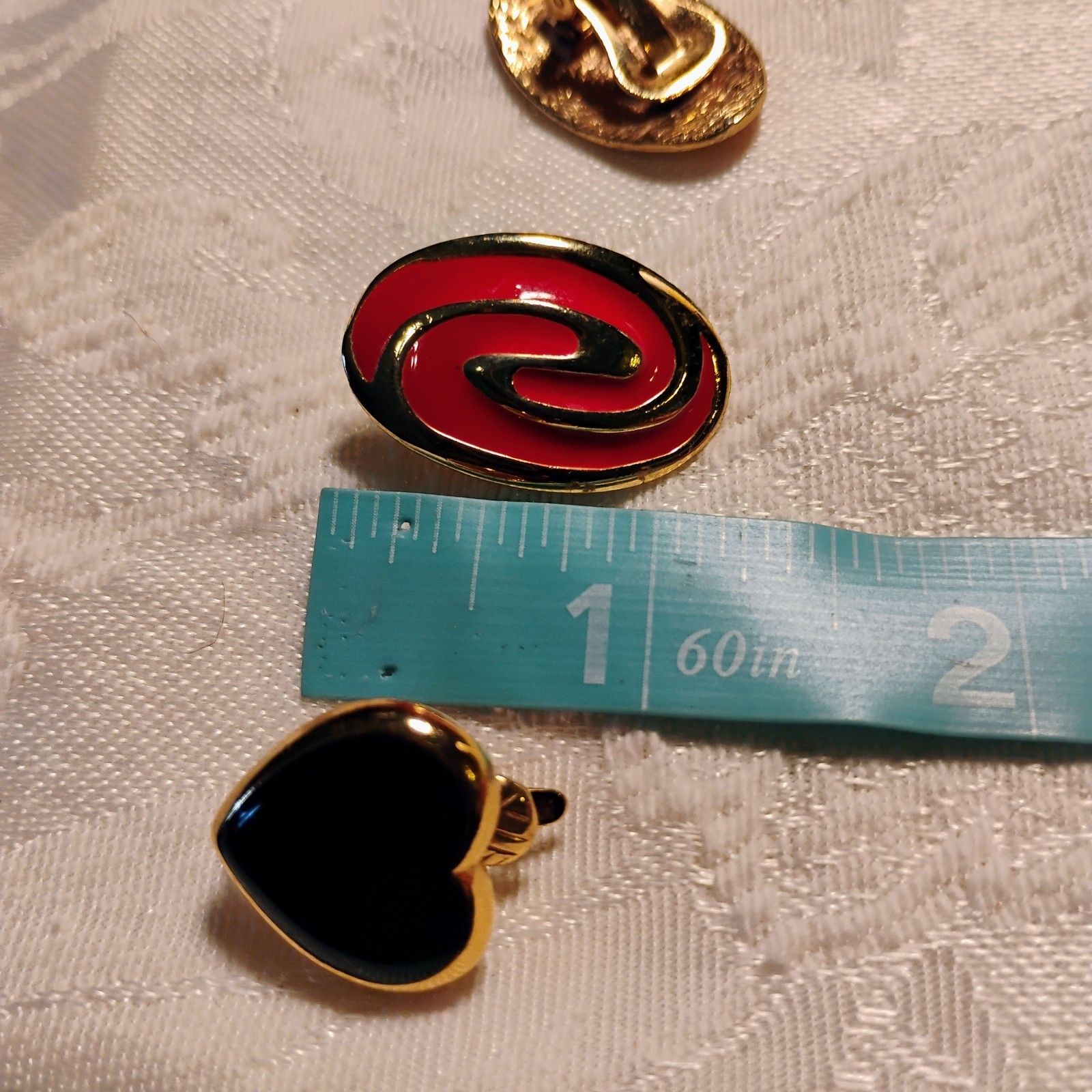 Lot of 3 Clip On Earrings Vintage 1980s Glamour Red, Hearts, Flowers Kitsch Cute