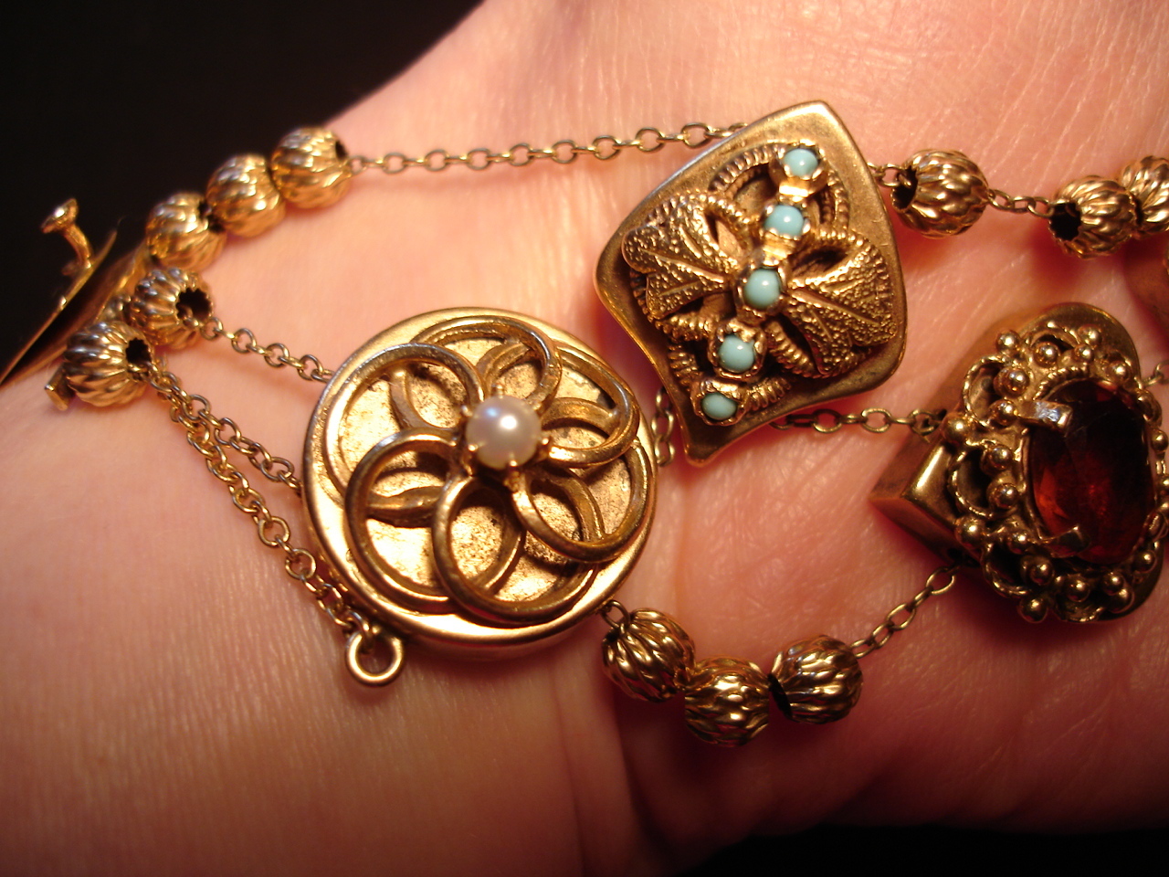 Antique Victorian Vintg Heavy Solid 14K Gold Slide Charm Bracelet 62gr Slides