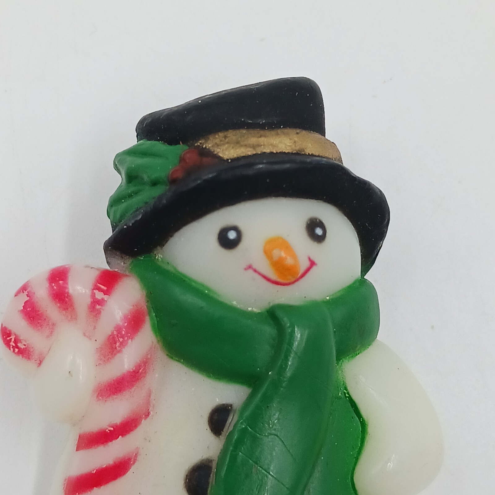 Fun World S. Lehman Snowman Brooch Pin Holly Candy Cane & Green Scarf Vintage