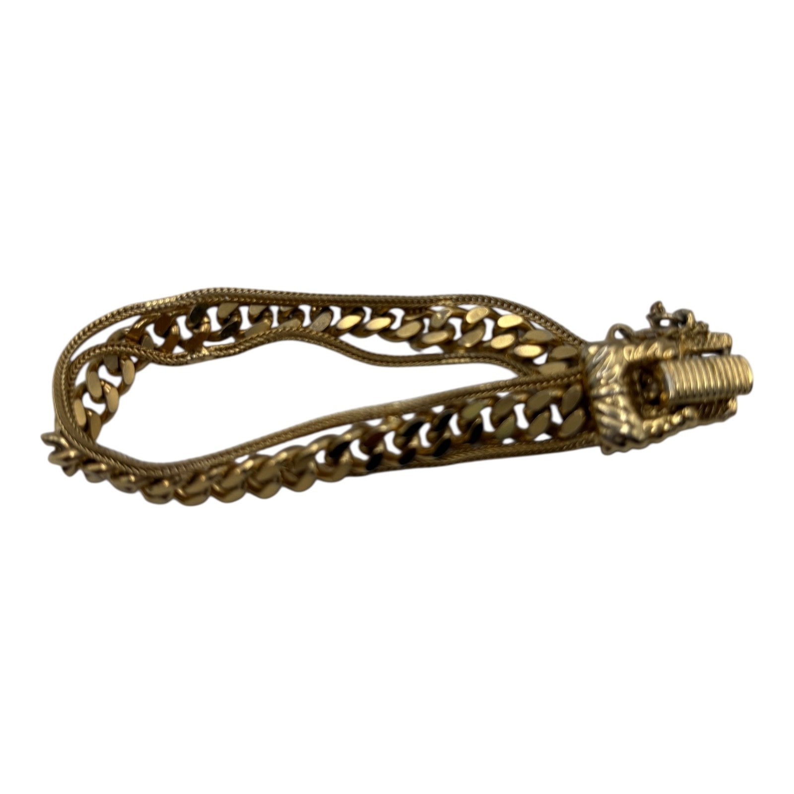 Goldette NY Gold Tone Bracelet 7″Cuban Chain Link Double Strand Safety Chain Vtg
