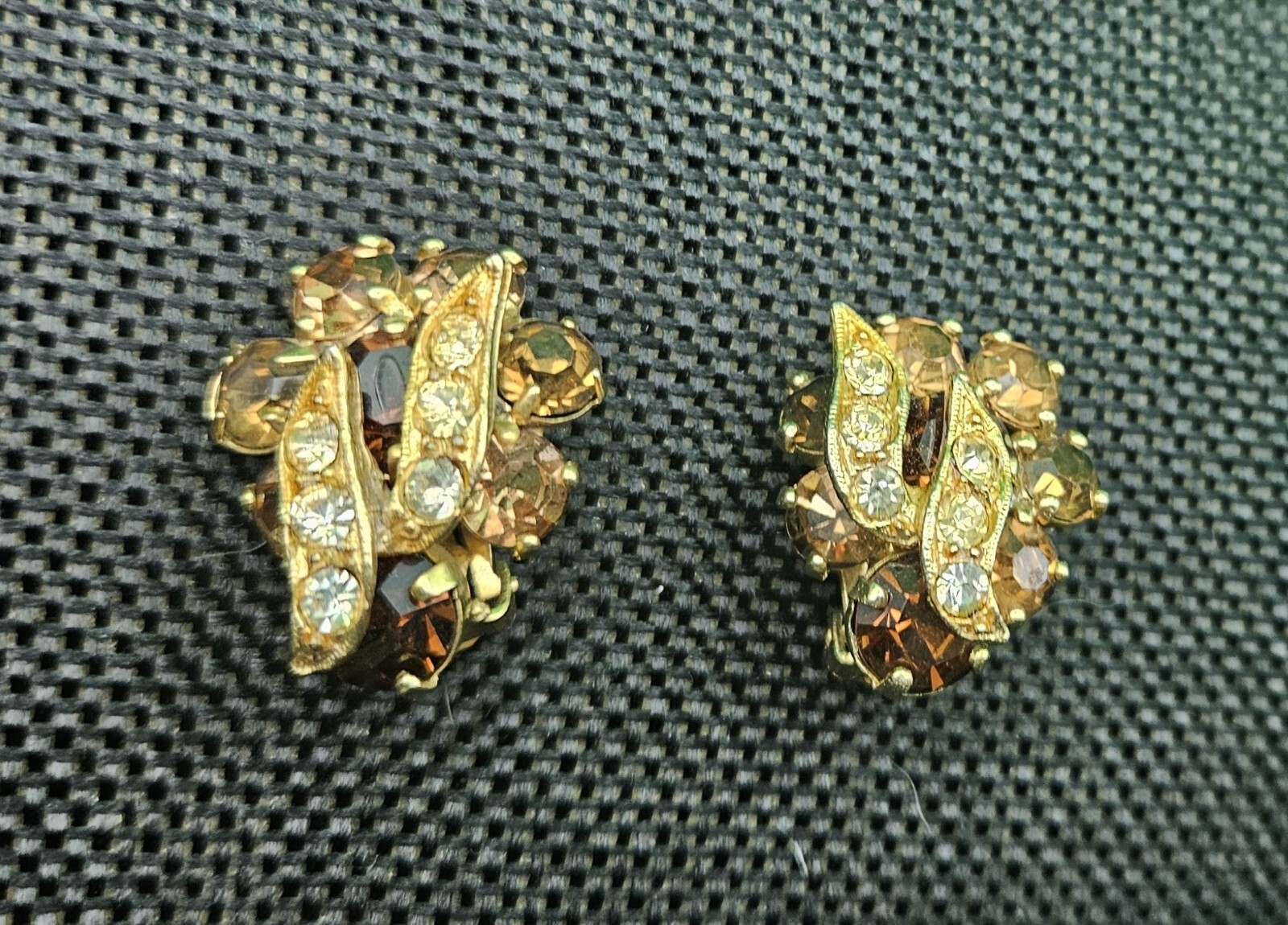 Vintage Signed WEISS Amber Topaz and Clear RHINESTONE Clip Earring