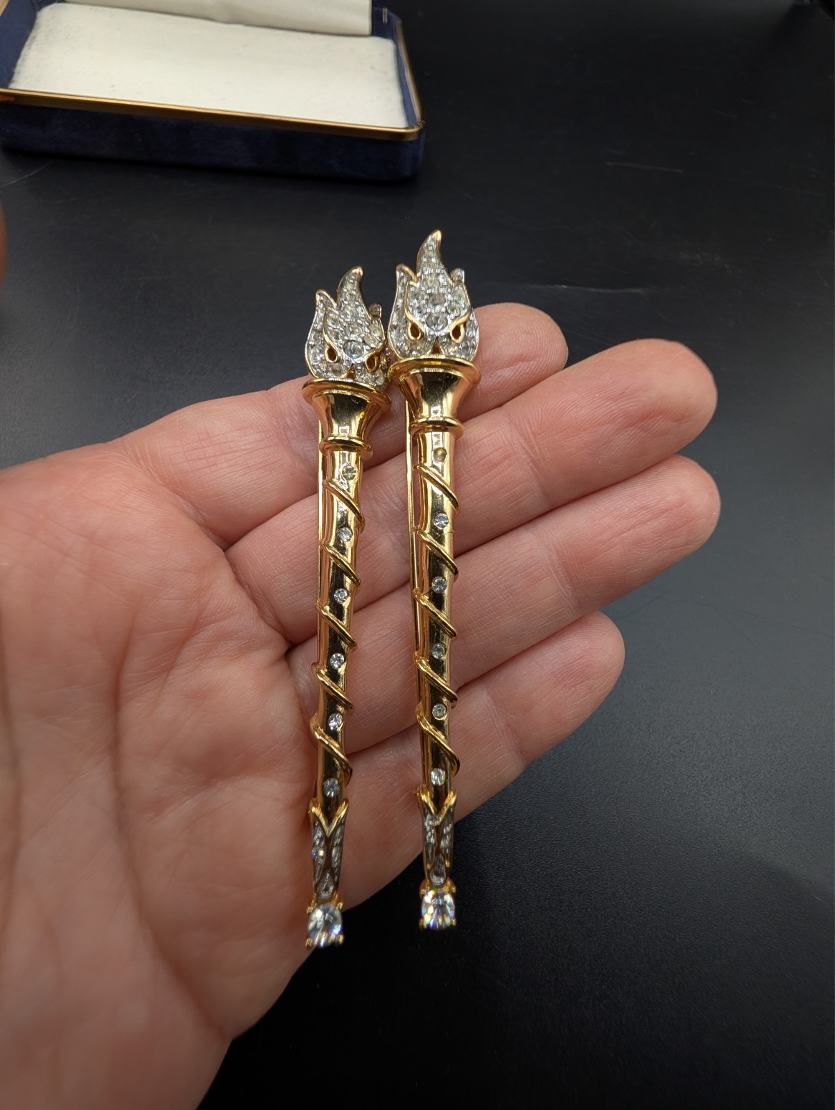 Vintage Trifari Collectibles Twin Torch Brooches Missing One Rhinestone